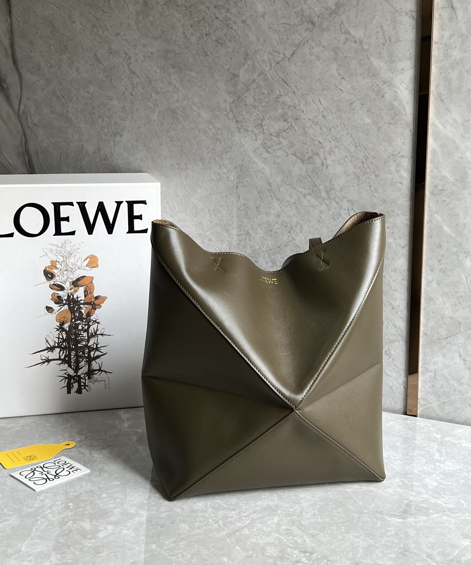 LOEWE Medium Puzzle Fold Tote Bag In Calfskin - Dark Khaki Green