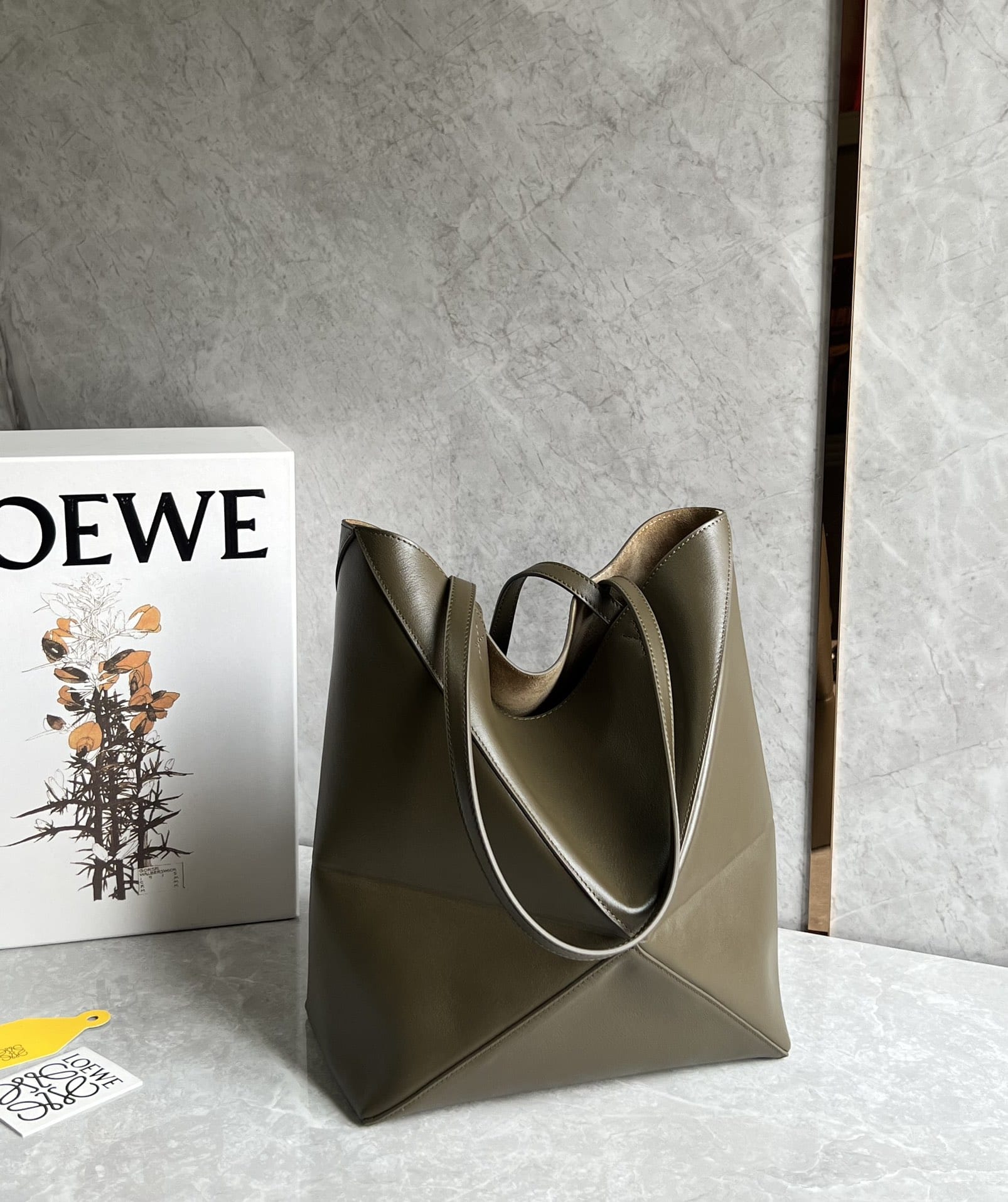 LOEWE Medium Puzzle Fold Tote Bag In Calfskin - Dark Khaki Green