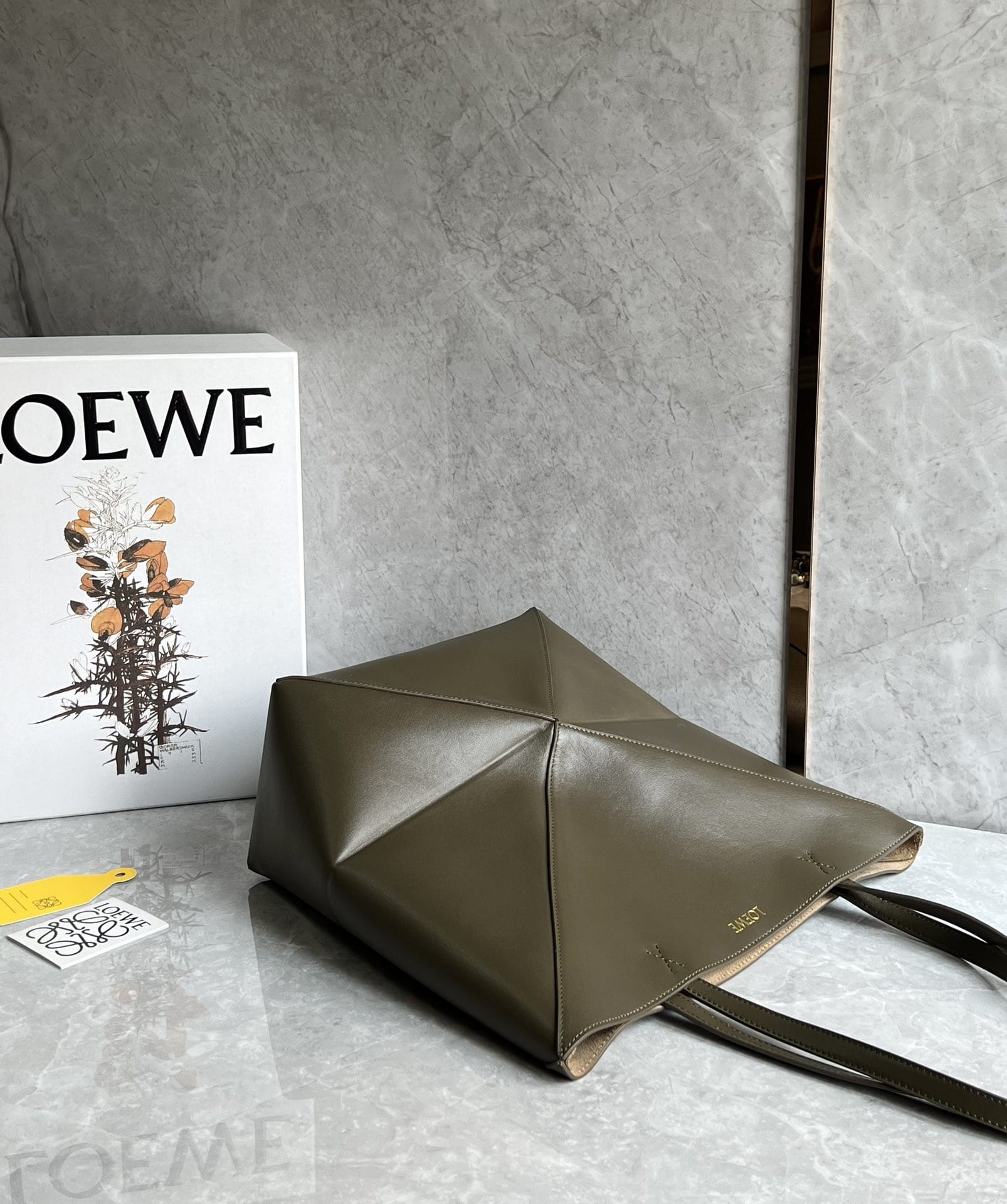 LOEWE Medium Puzzle Fold Tote Bag In Calfskin - Dark Khaki Green