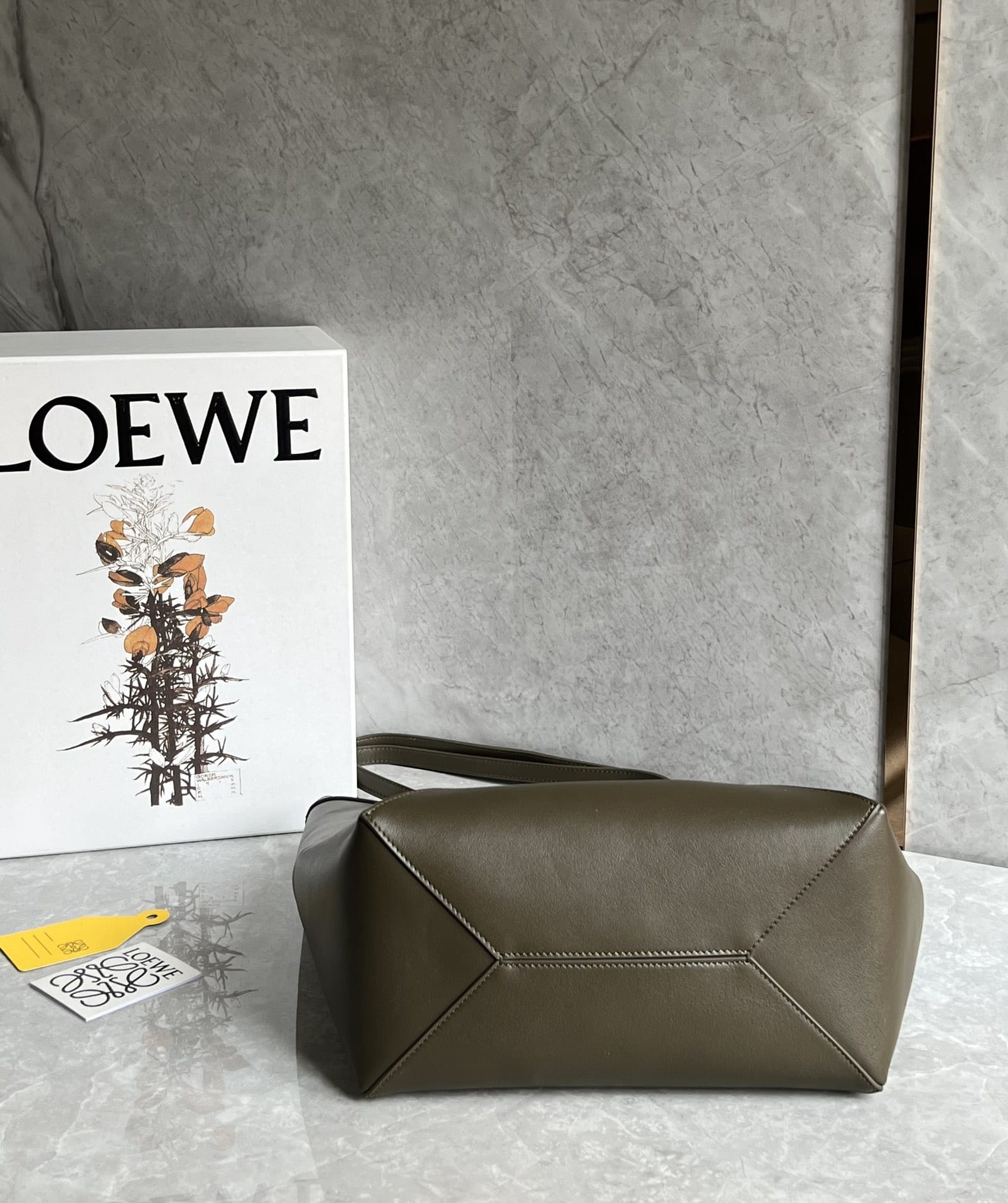 LOEWE Medium Puzzle Fold Tote Bag In Calfskin - Dark Khaki Green