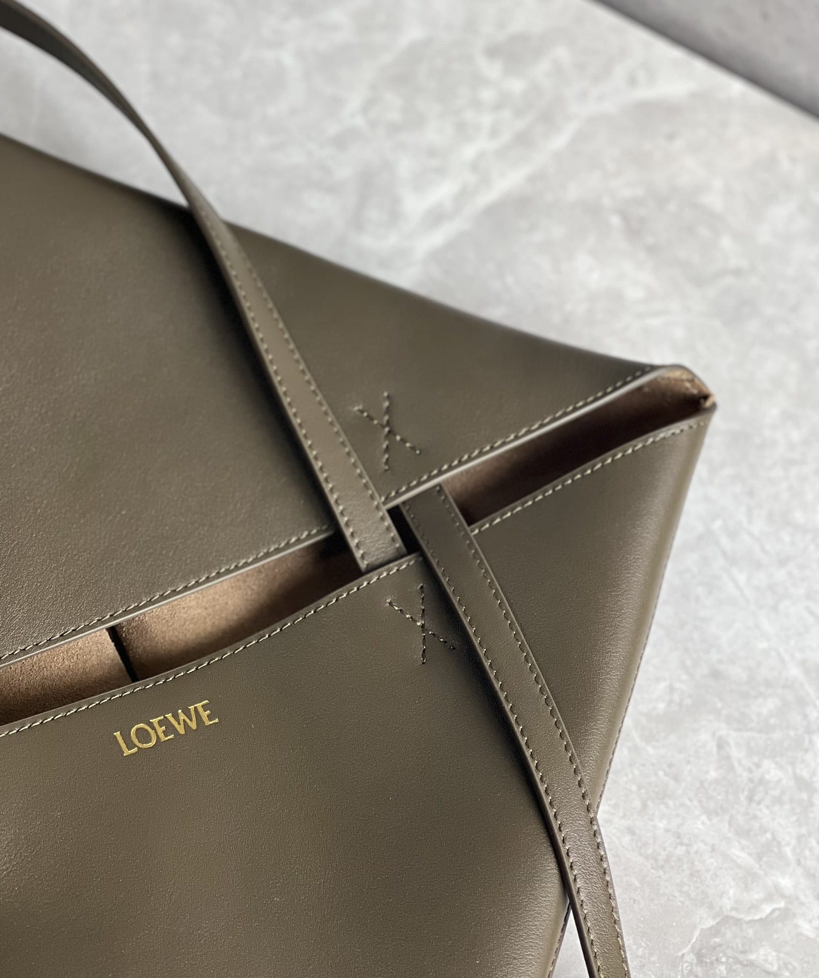 LOEWE Medium Puzzle Fold Tote Bag In Calfskin - Dark Khaki Green