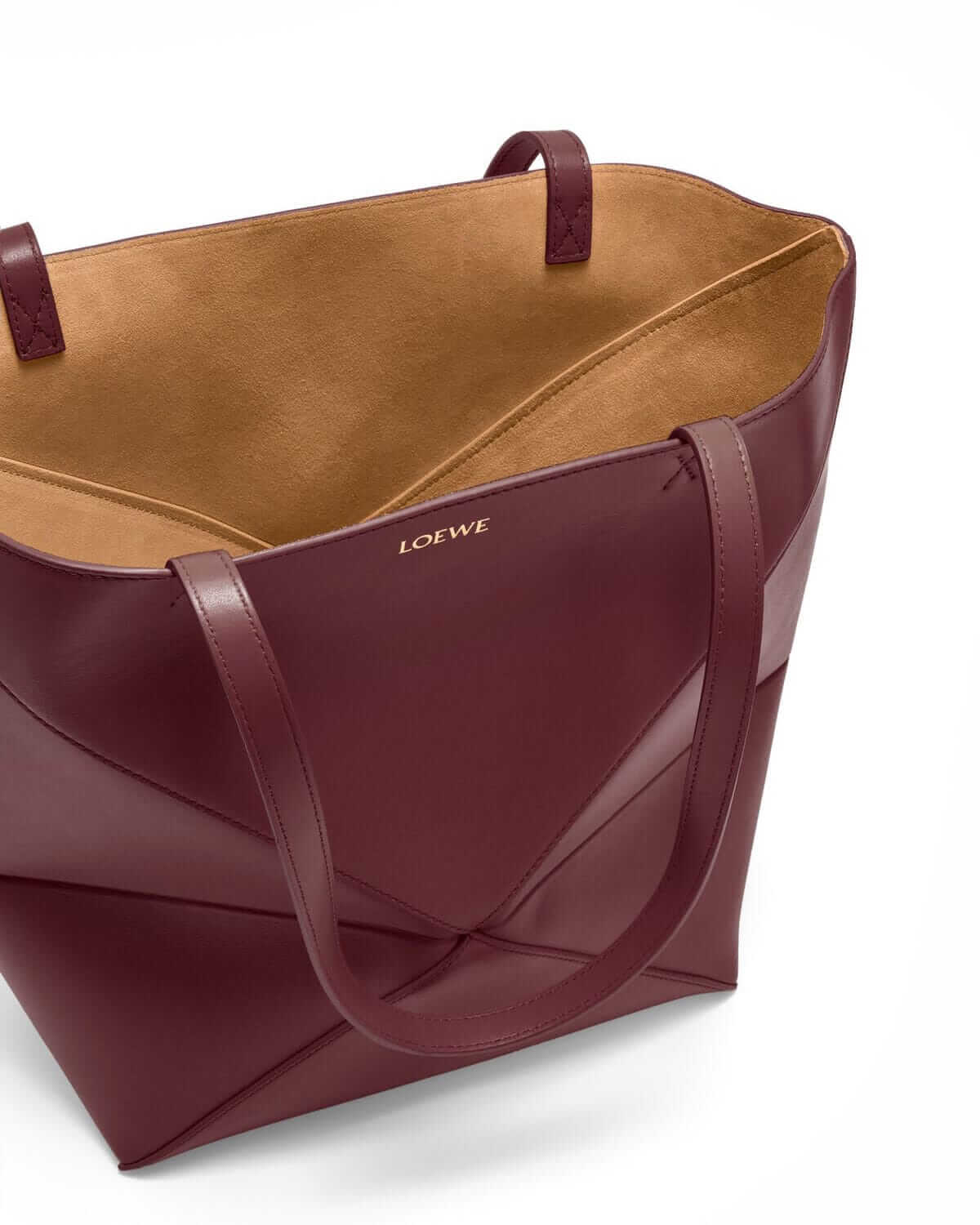 LOEWE Medium Puzzle Fold Tote Bag In Calfskin - Dark Burgundy