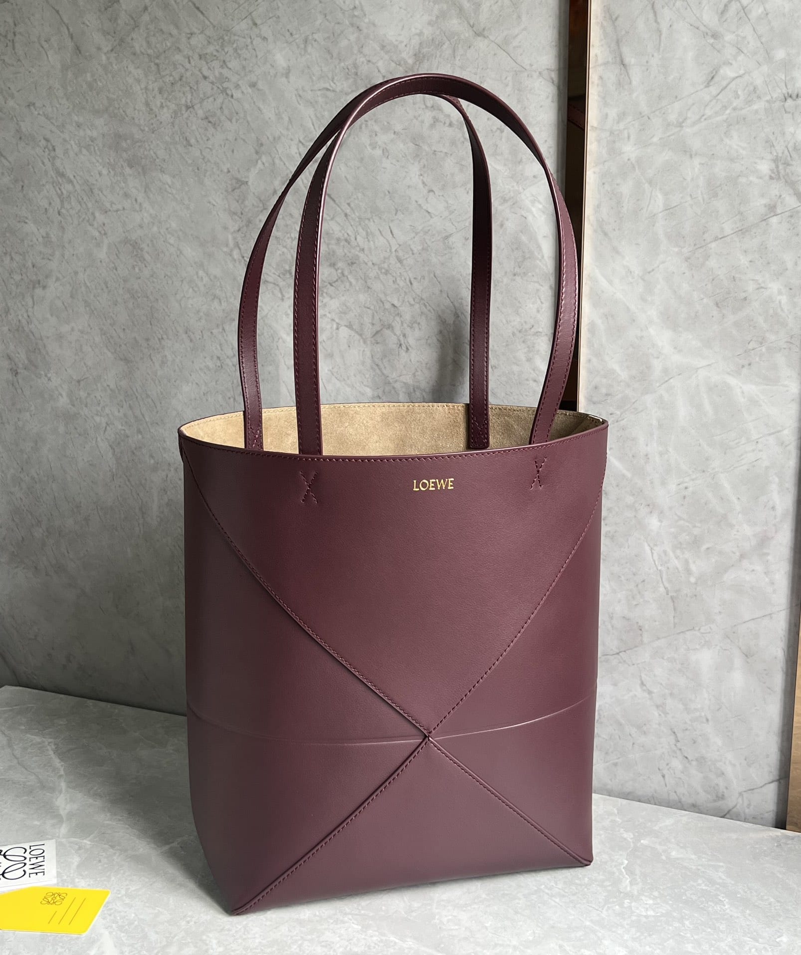 LOEWE Medium Puzzle Fold Tote Bag In Calfskin - Dark Burgundy