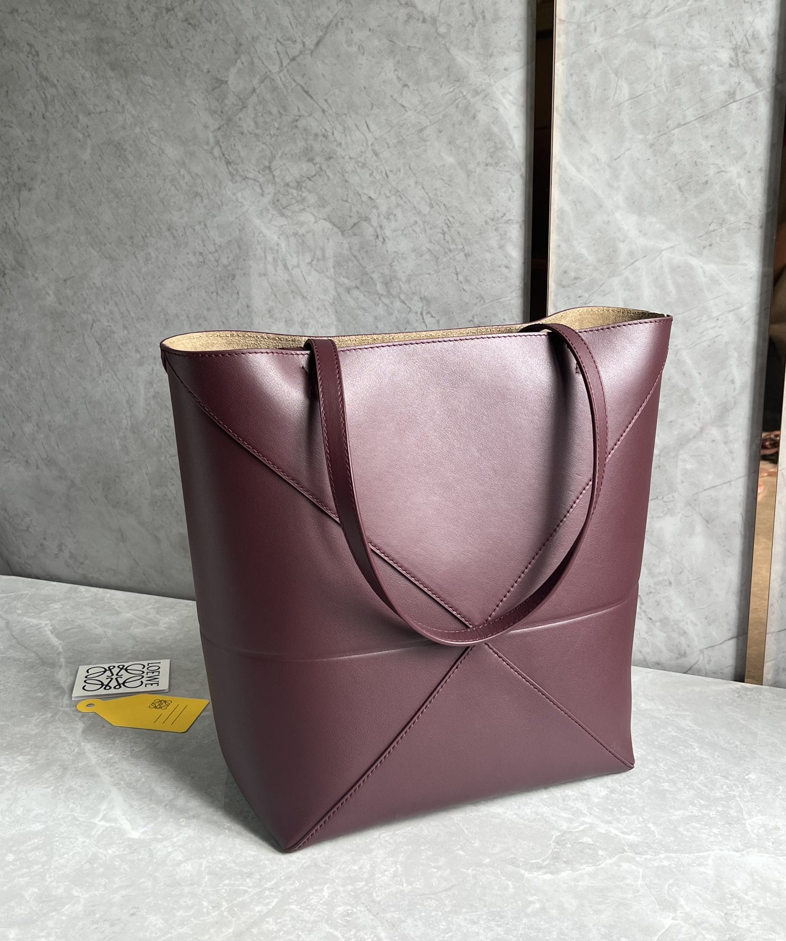 LOEWE Medium Puzzle Fold Tote Bag In Calfskin - Dark Burgundy