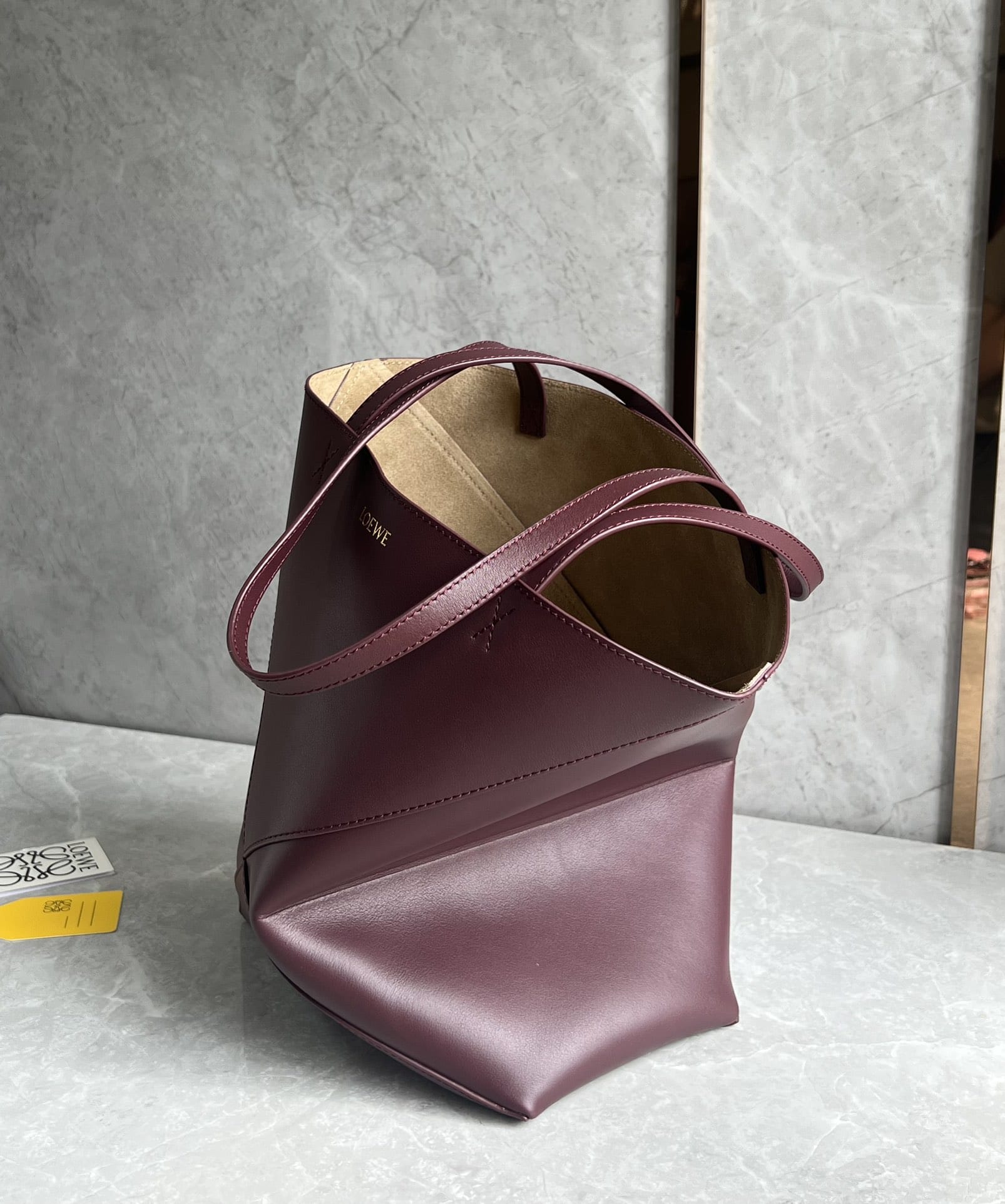 LOEWE Medium Puzzle Fold Tote Bag In Calfskin - Dark Burgundy