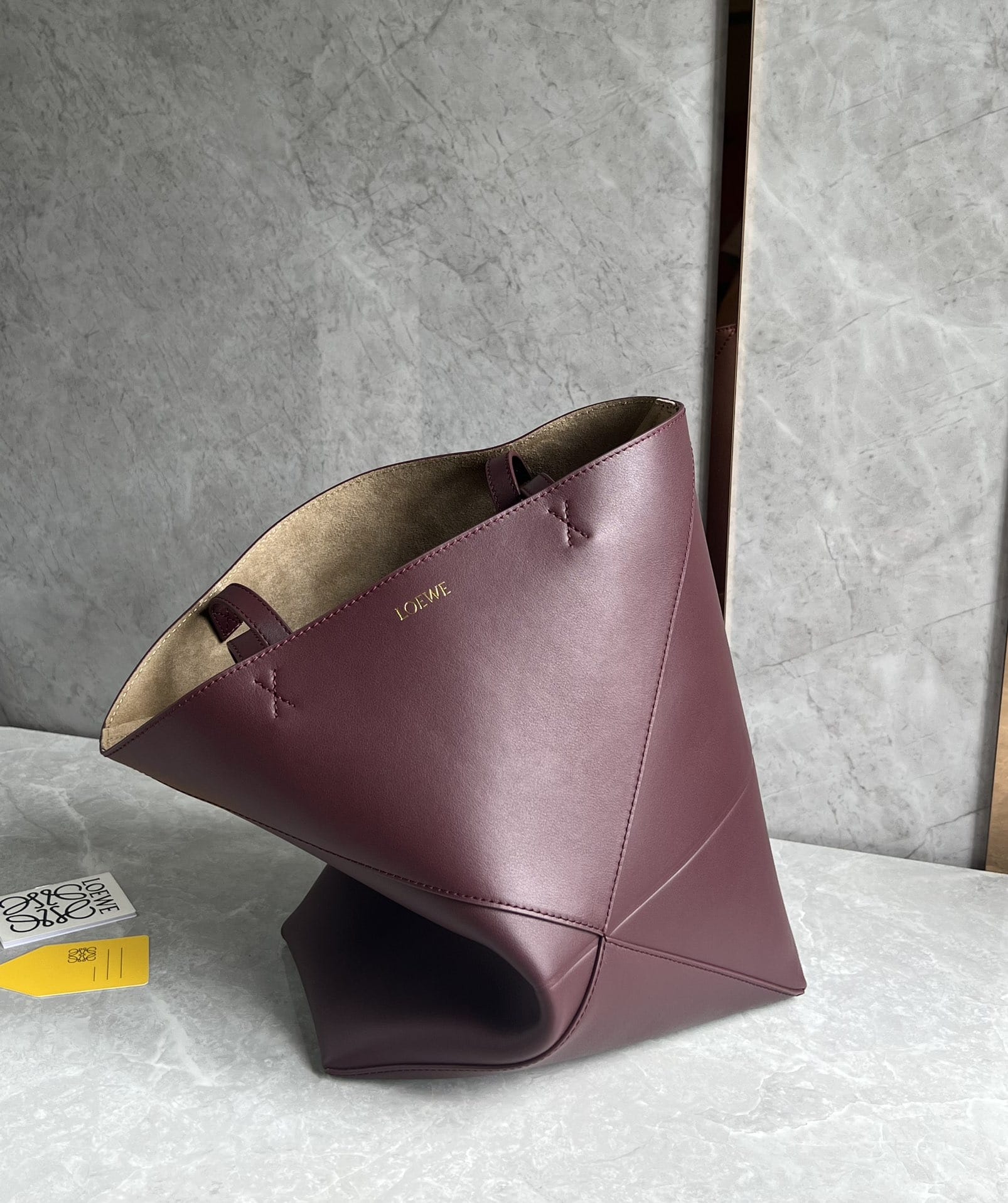 LOEWE Medium Puzzle Fold Tote Bag In Calfskin - Dark Burgundy