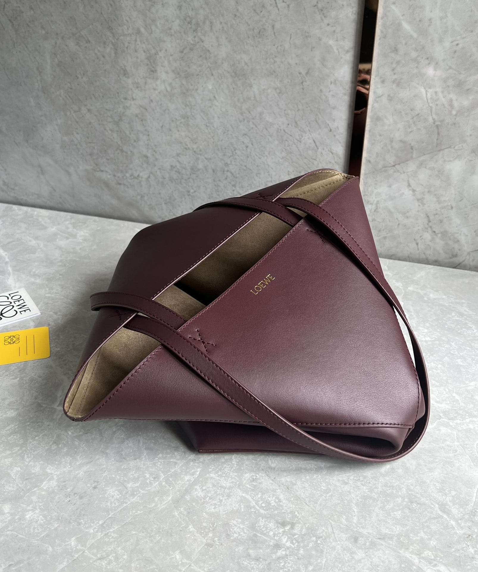 LOEWE Medium Puzzle Fold Tote Bag In Calfskin - Dark Burgundy