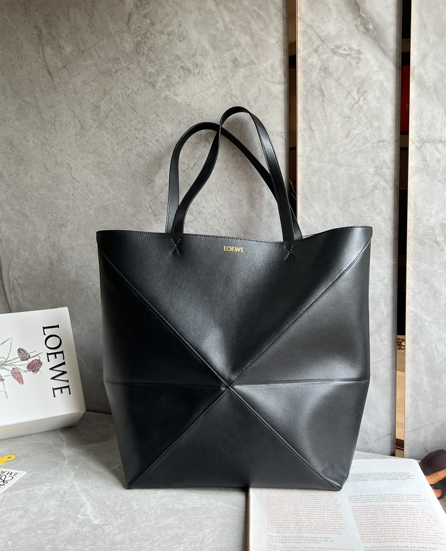 LOEWE XL Puzzle Fold Tote Bag In Calfskin - Black