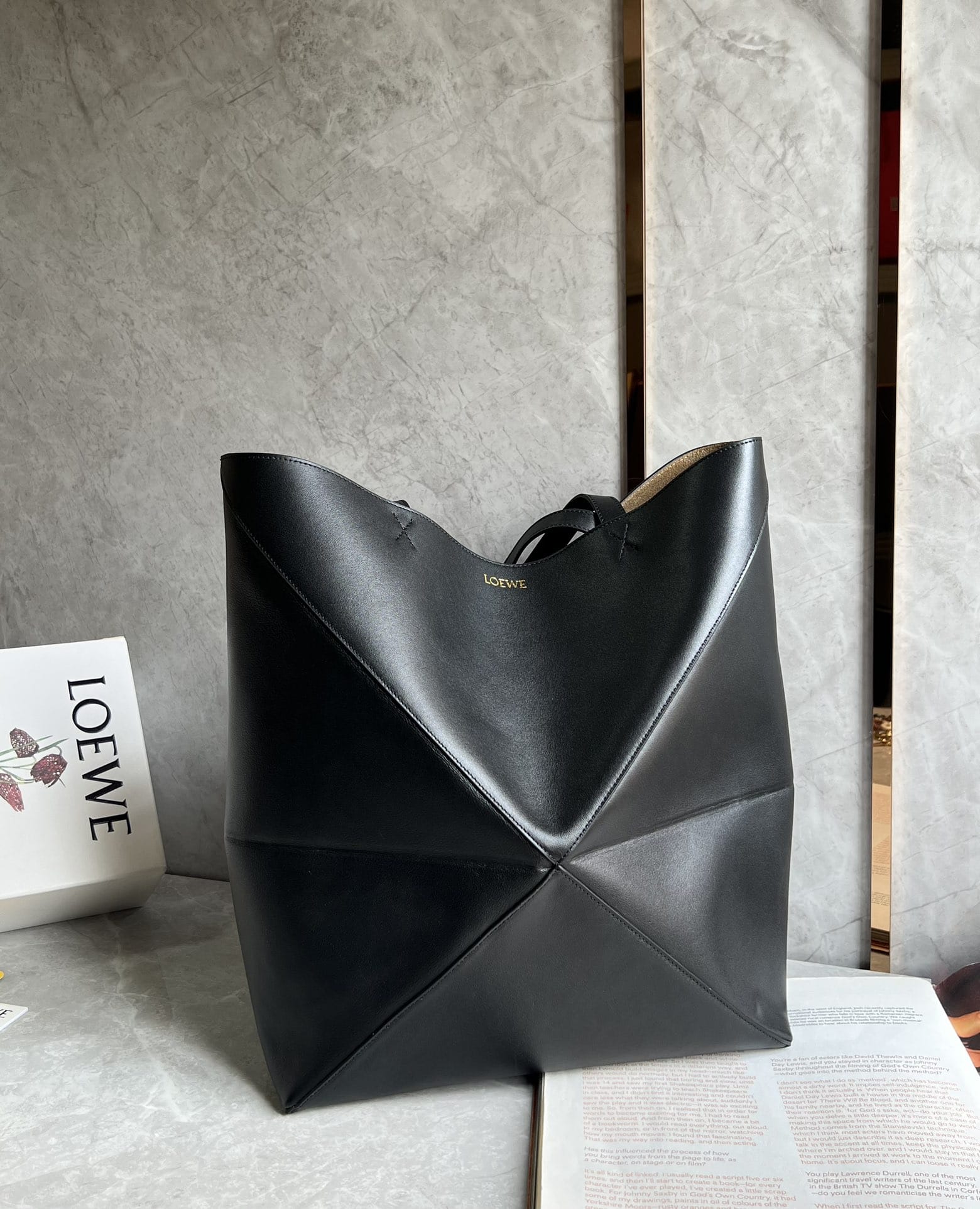 LOEWE XL Puzzle Fold Tote Bag In Calfskin - Black