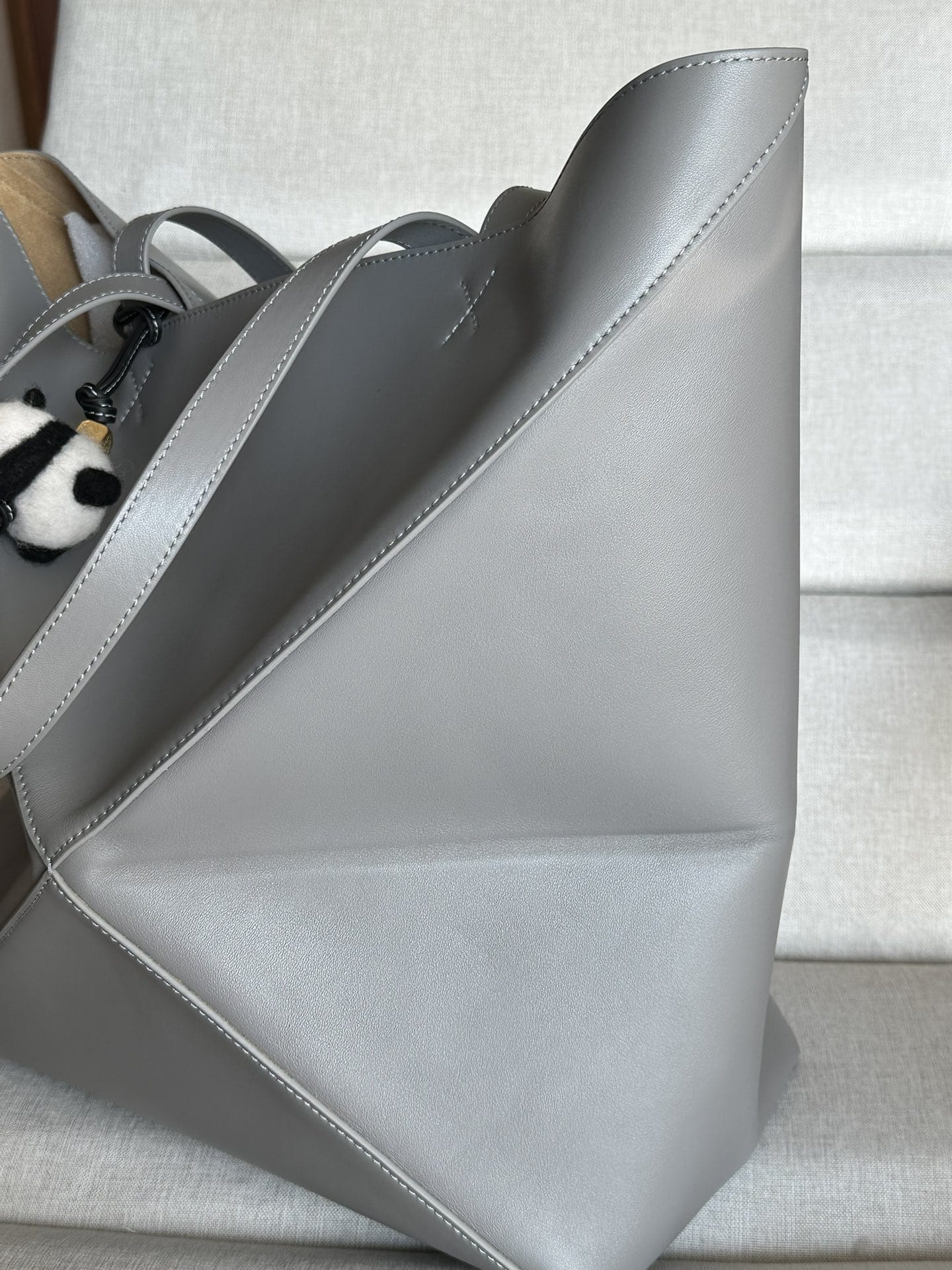 LOEWE XL Puzzle Fold Tote Bag In Calfskin - Pearl Grey