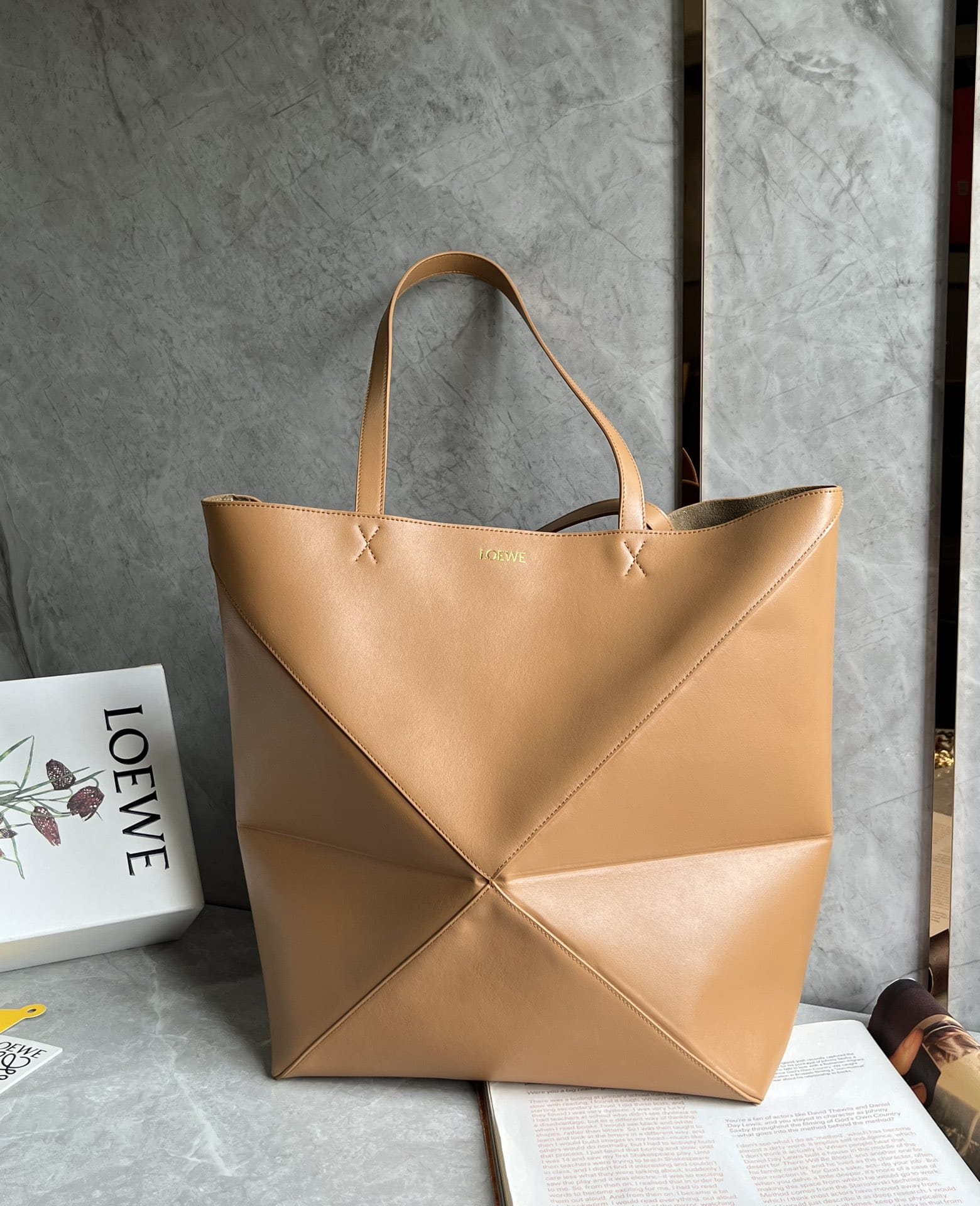 LOEWE XL Puzzle Fold Tote Bag In Calfskin - Warm Desert