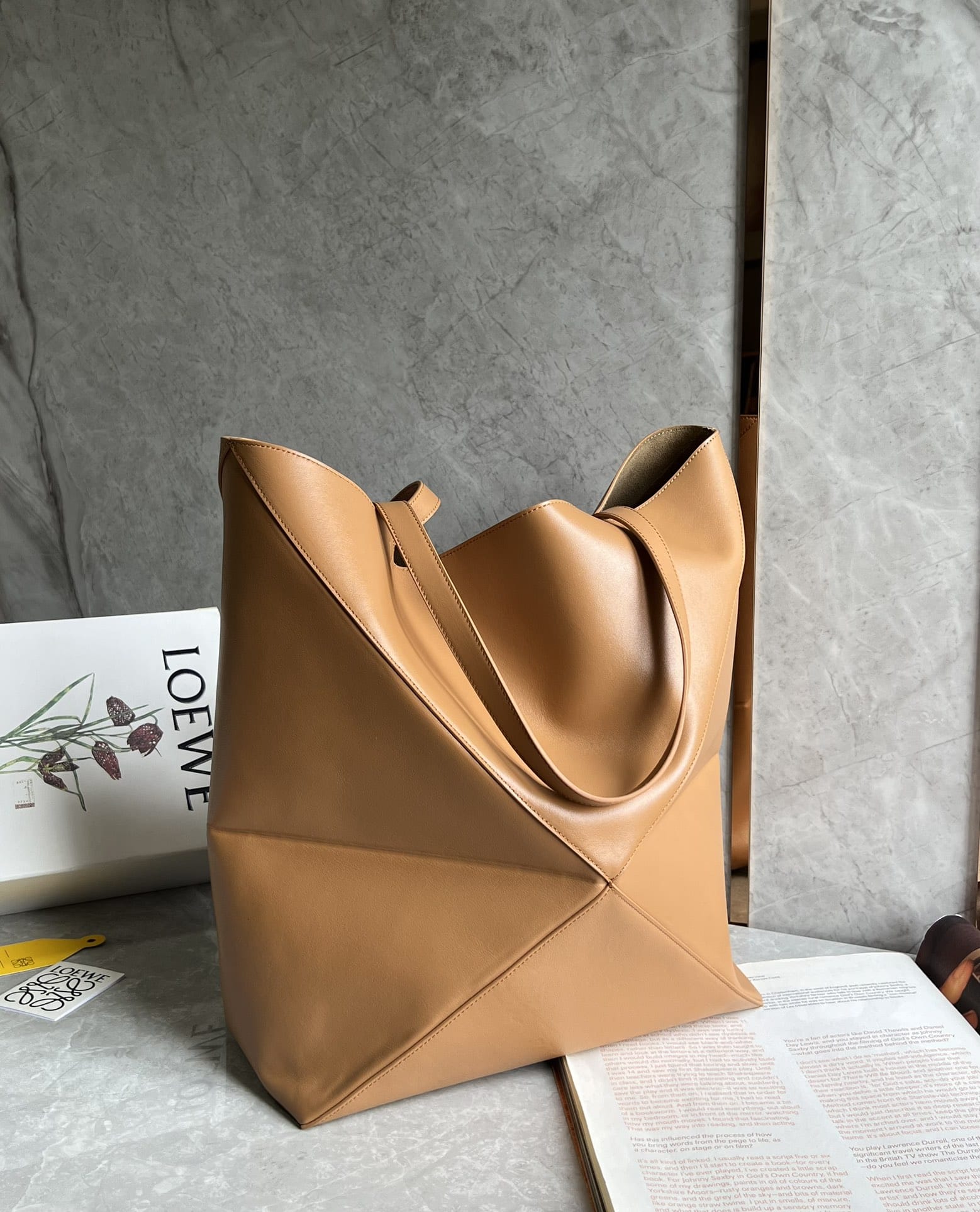 LOEWE XL Puzzle Fold Tote Bag In Calfskin - Warm Desert