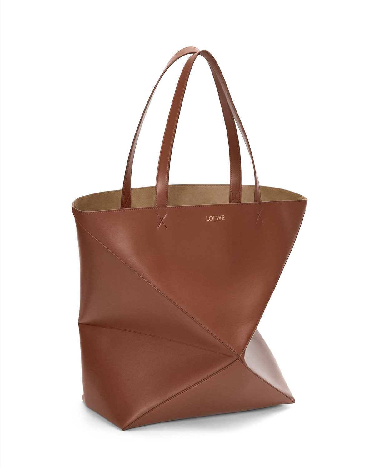 LOEWE XL Puzzle Fold Tote Bag In Calfskin - Brownie