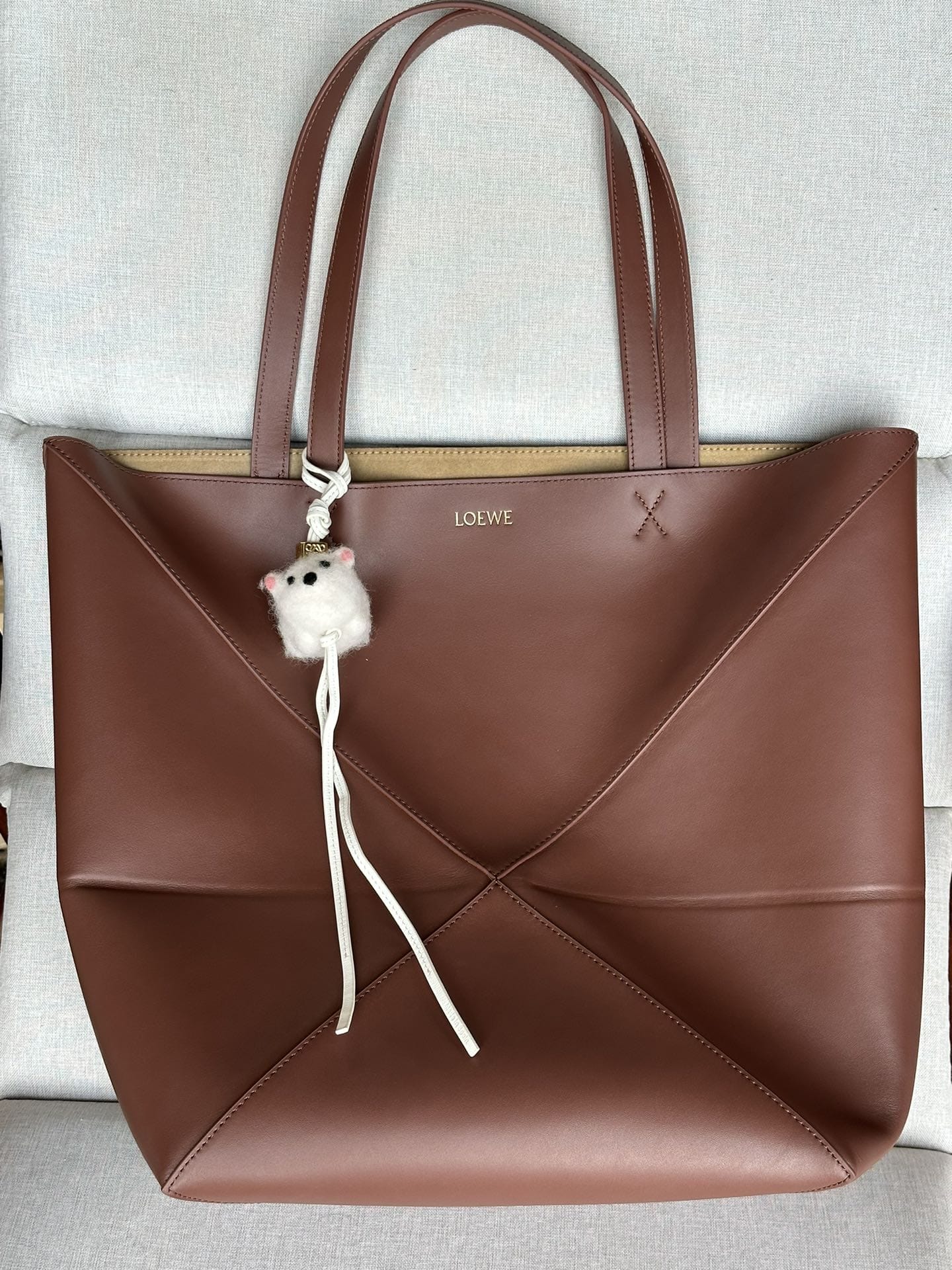 LOEWE XL Puzzle Fold Tote Bag In Calfskin - Brownie