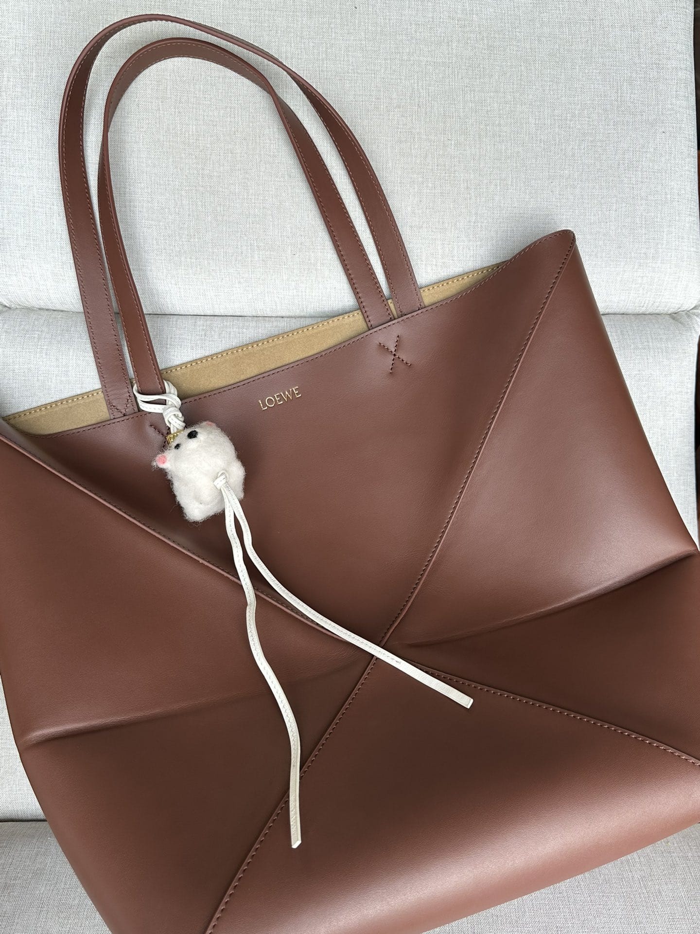 LOEWE XL Puzzle Fold Tote Bag In Calfskin - Brownie