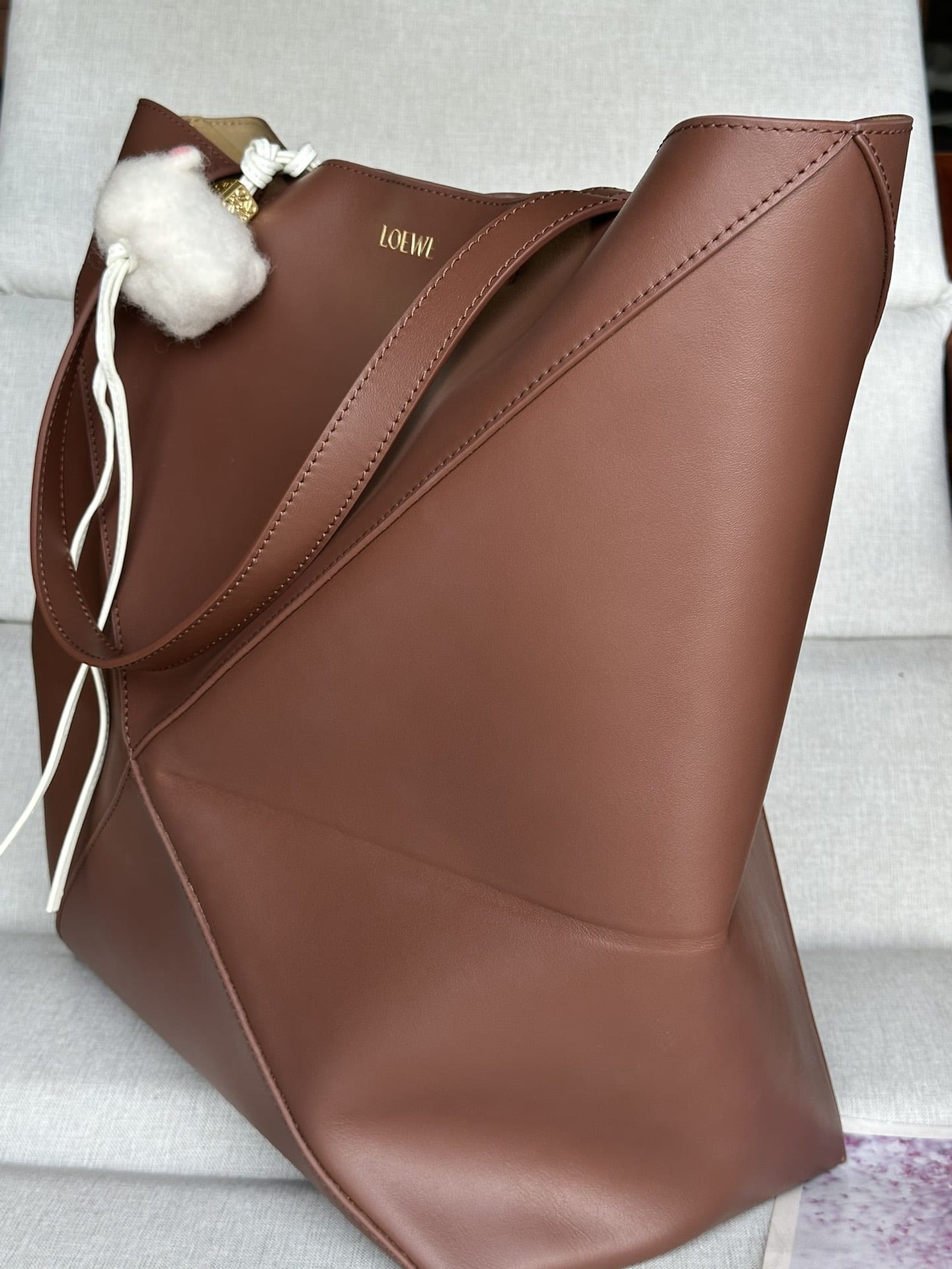 LOEWE XL Puzzle Fold Tote Bag In Calfskin - Brownie