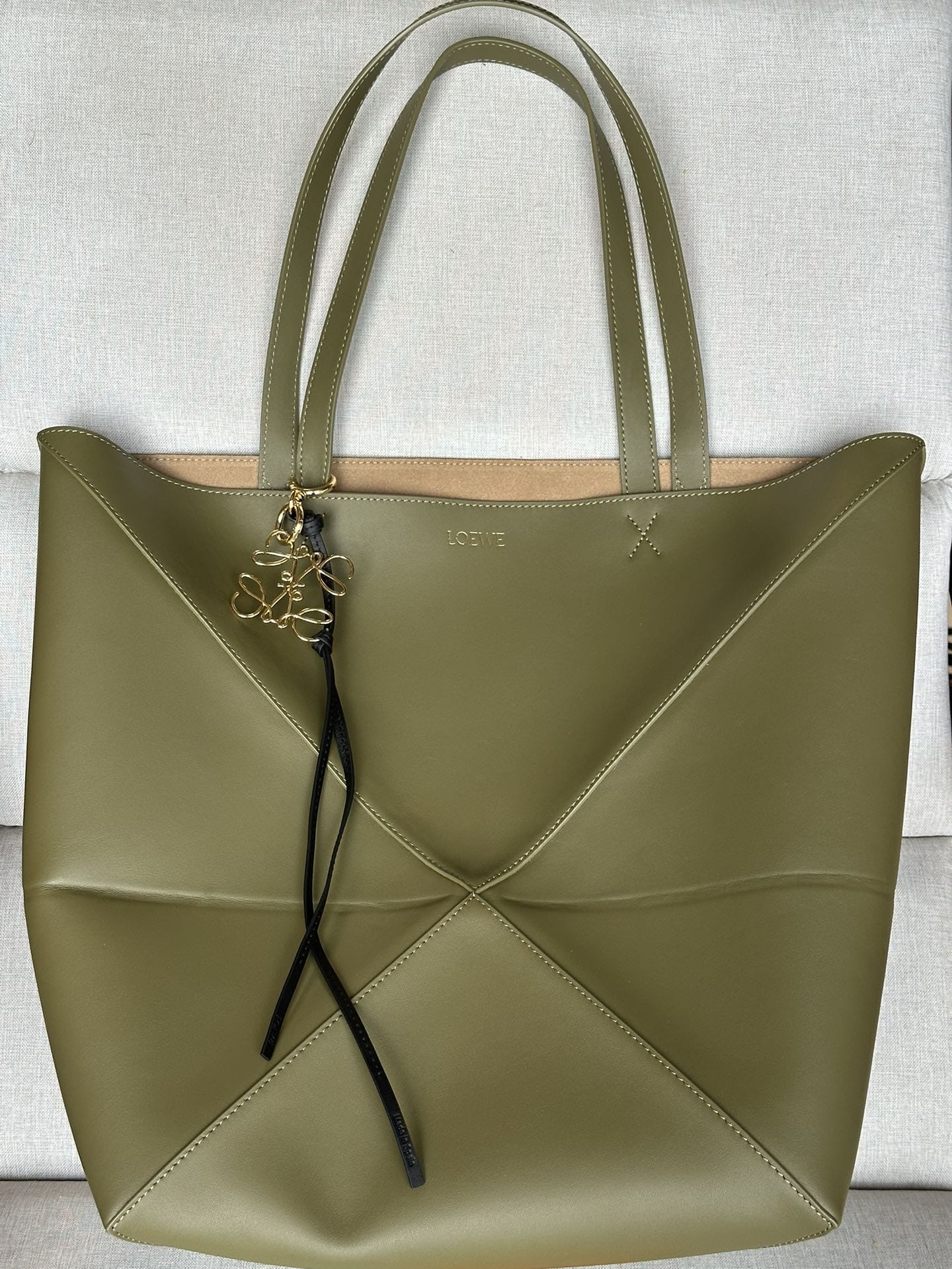 LOEWE XL Puzzle Fold Tote Bag In Calfskin - Olive