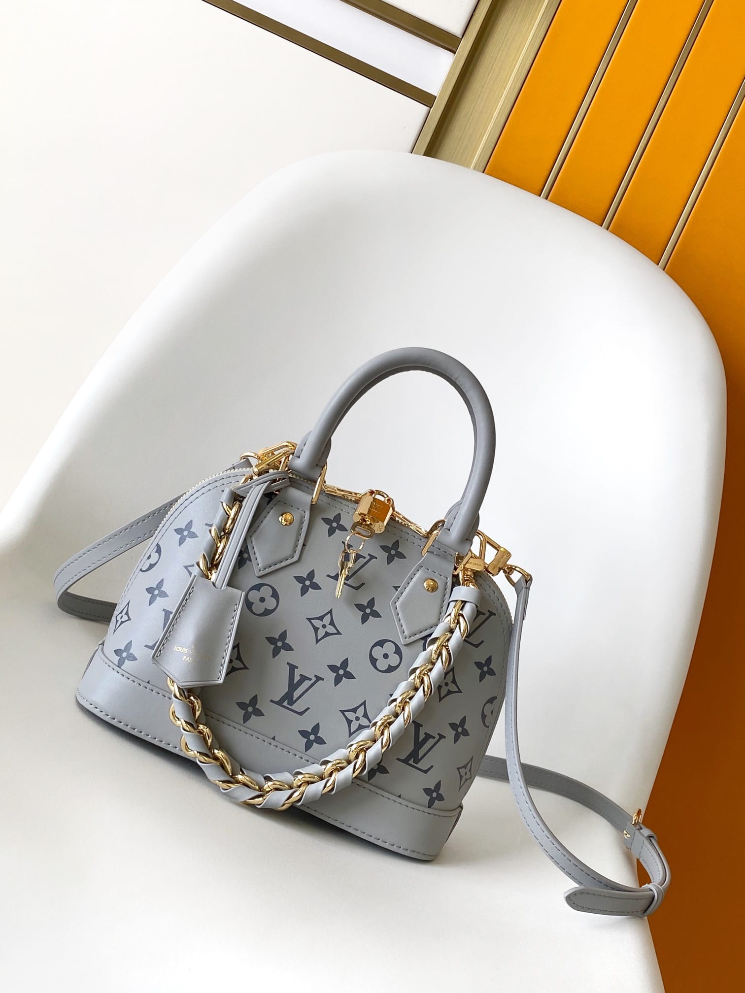 Louis Vuitton Alma BB Handbag in Smooth Calfskin - Grey & Monogram