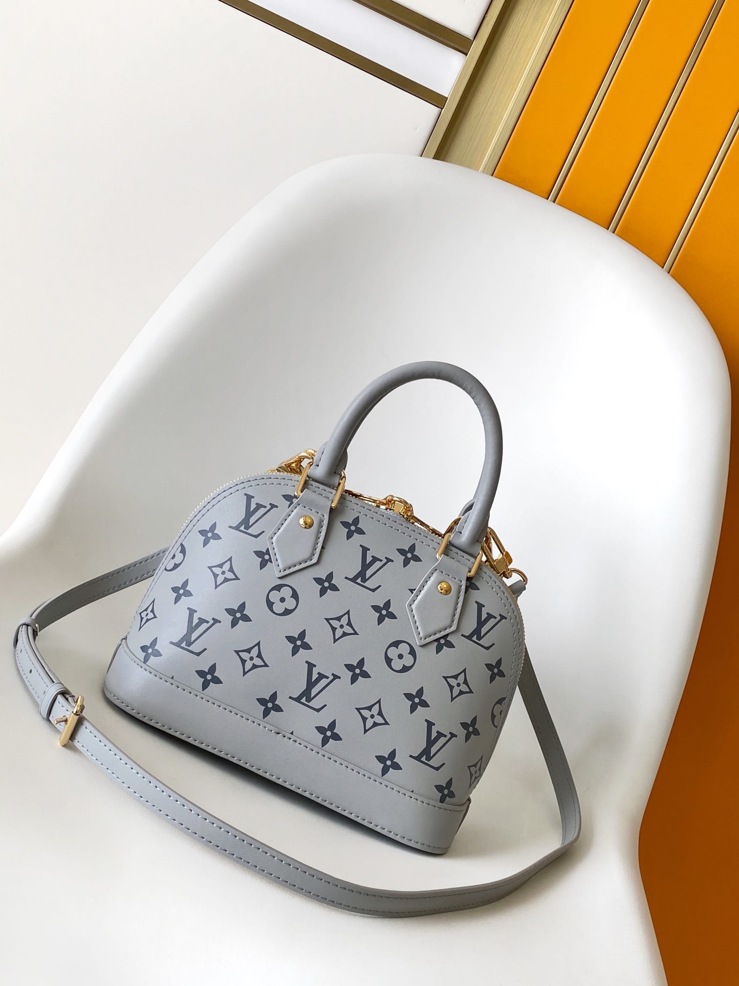 Louis Vuitton Alma BB Handbag in Smooth Calfskin - Grey & Monogram