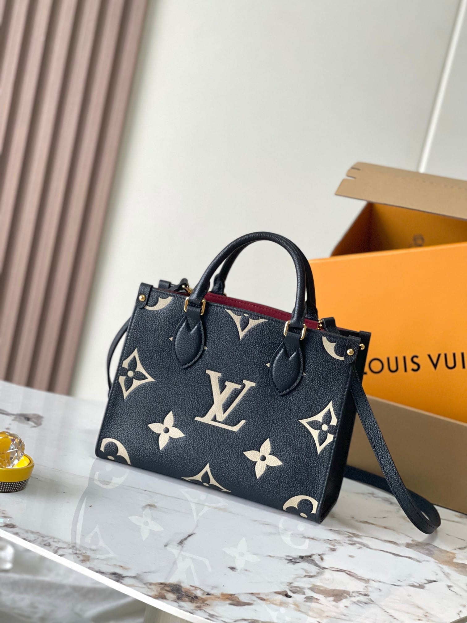 Louis Vuitton OnTheGo PM Toto Bag in Bicolor Monogram Empreinte Leather - Black/Beige