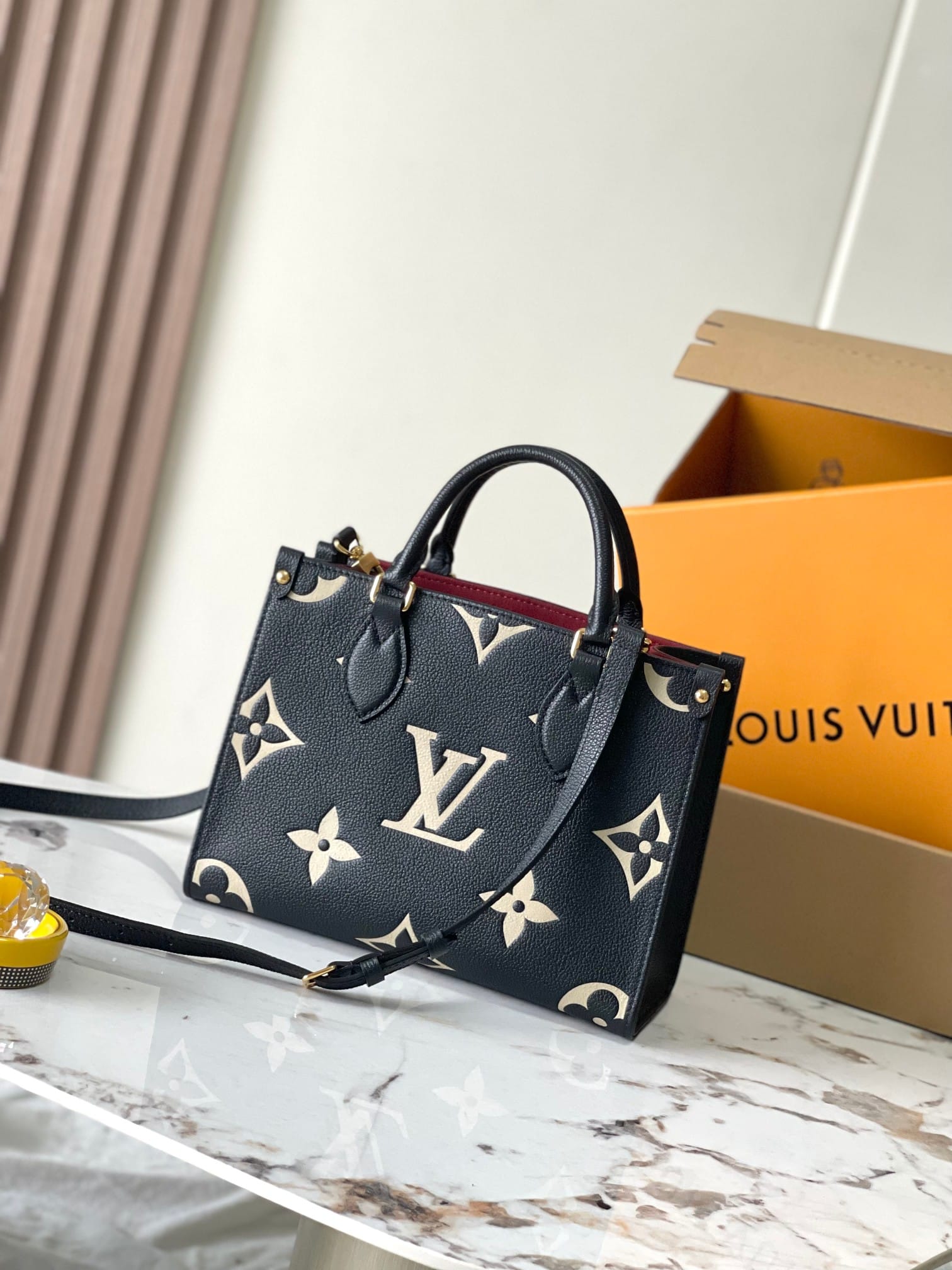 Louis Vuitton OnTheGo PM Toto Bag in Bicolor Monogram Empreinte Leather - Black/Beige