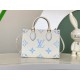 Louis Vuitton OnTheGo PM Toto Bag in Bicolor Monogram Empreinte Leather - Latte/Candy Blue