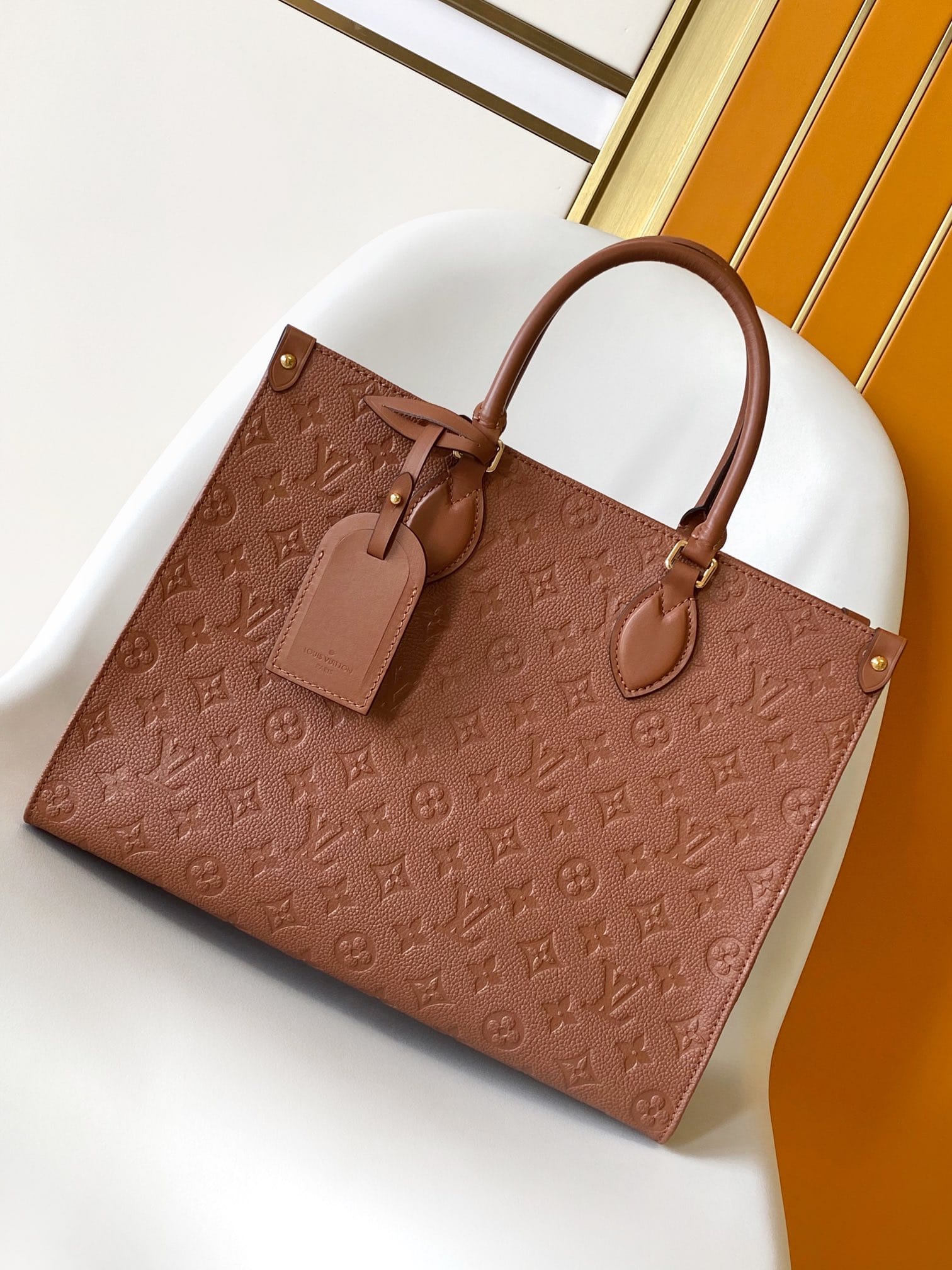 Louis Vuitton OnTheGo MM Toto Bag in Monogram Empreinte Leather - Cognac Brown