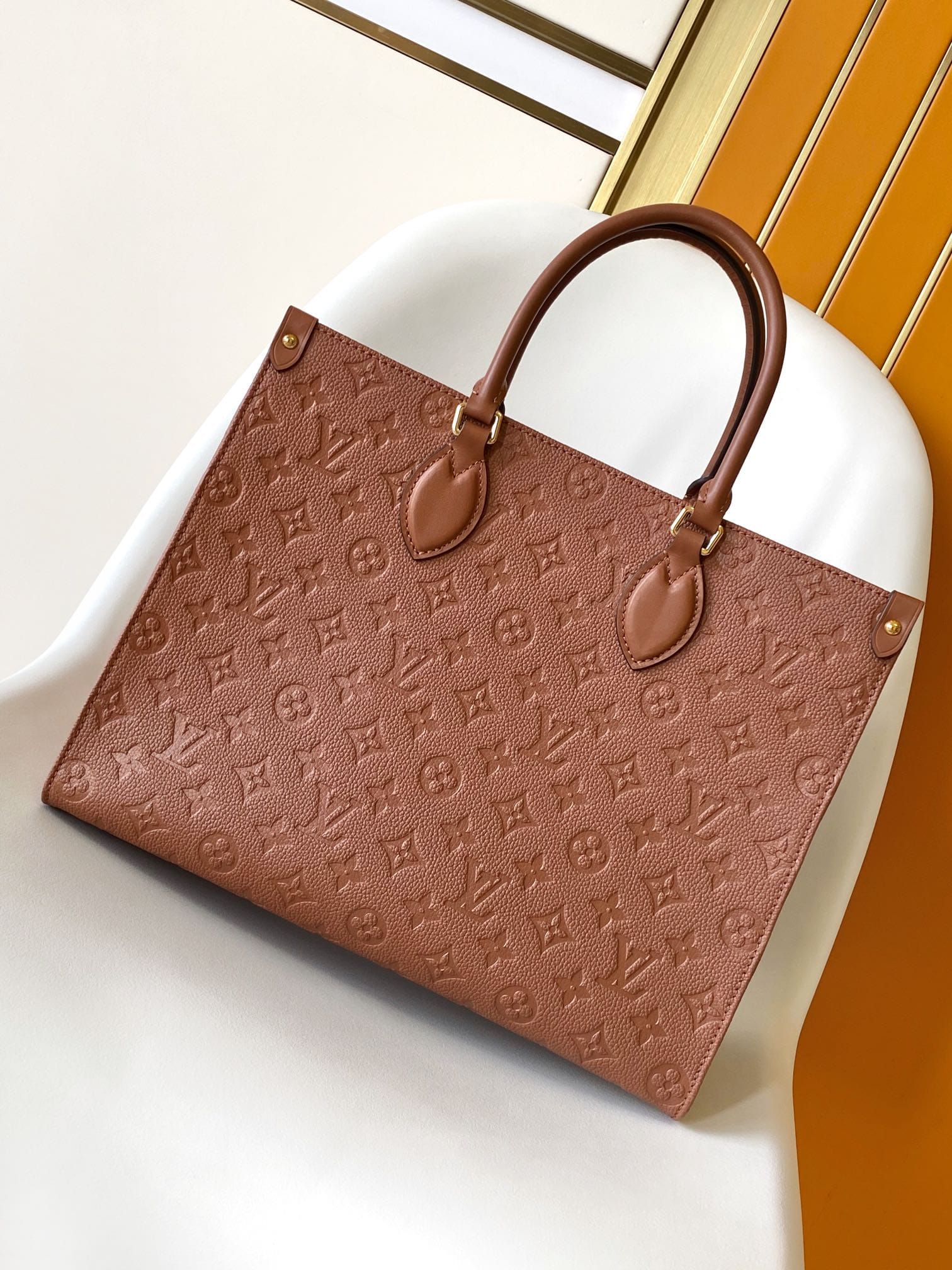 Louis Vuitton OnTheGo MM Toto Bag in Monogram Empreinte Leather - Cognac Brown