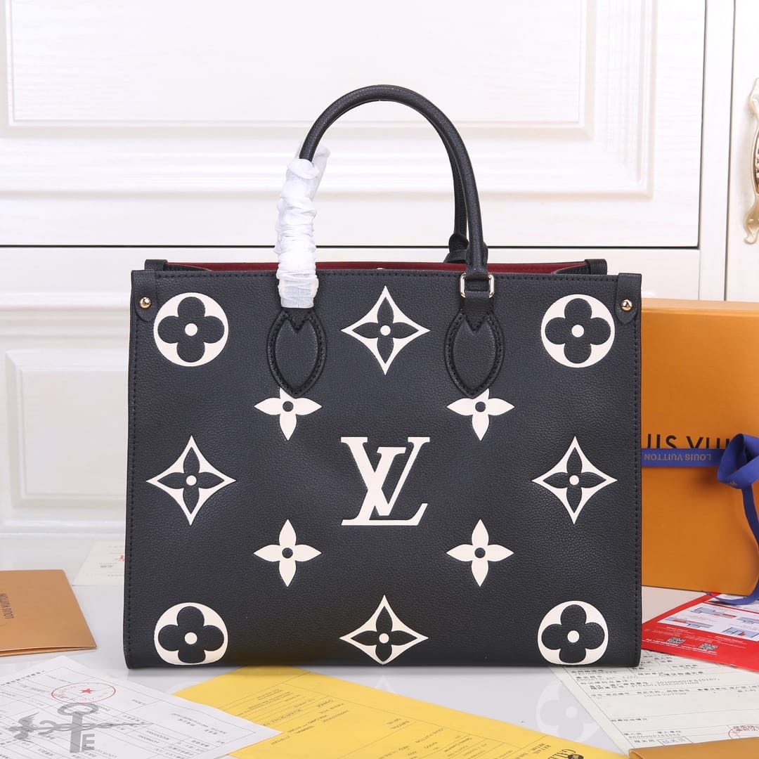 Louis Vuitton OnTheGo MM Toto Bag in Bicolor Monogram Empreinte Leather - Black/Beige