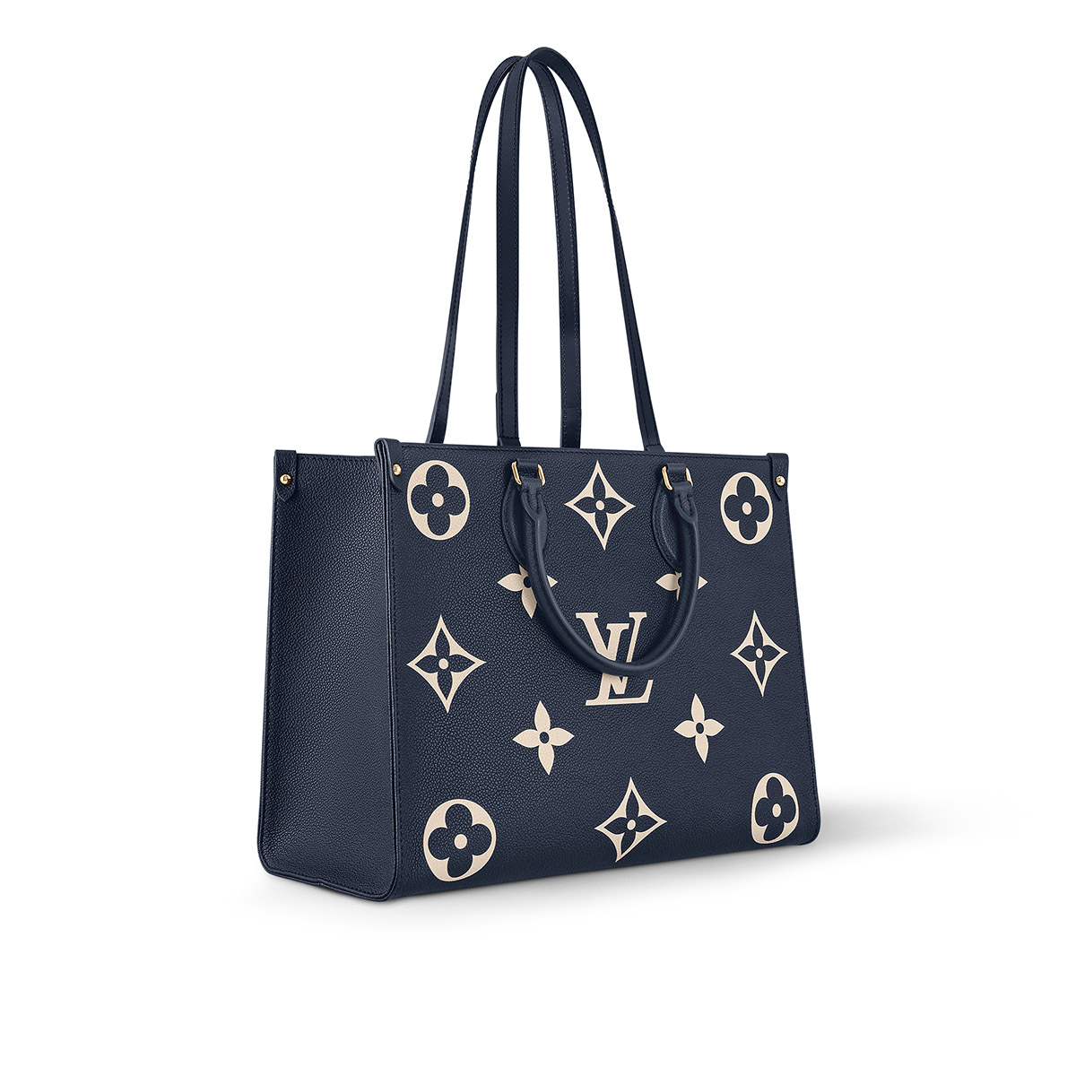 Louis Vuitton OnTheGo MM Toto Bag in Bicolor Monogram Empreinte Leather - Navy Blue/Cream