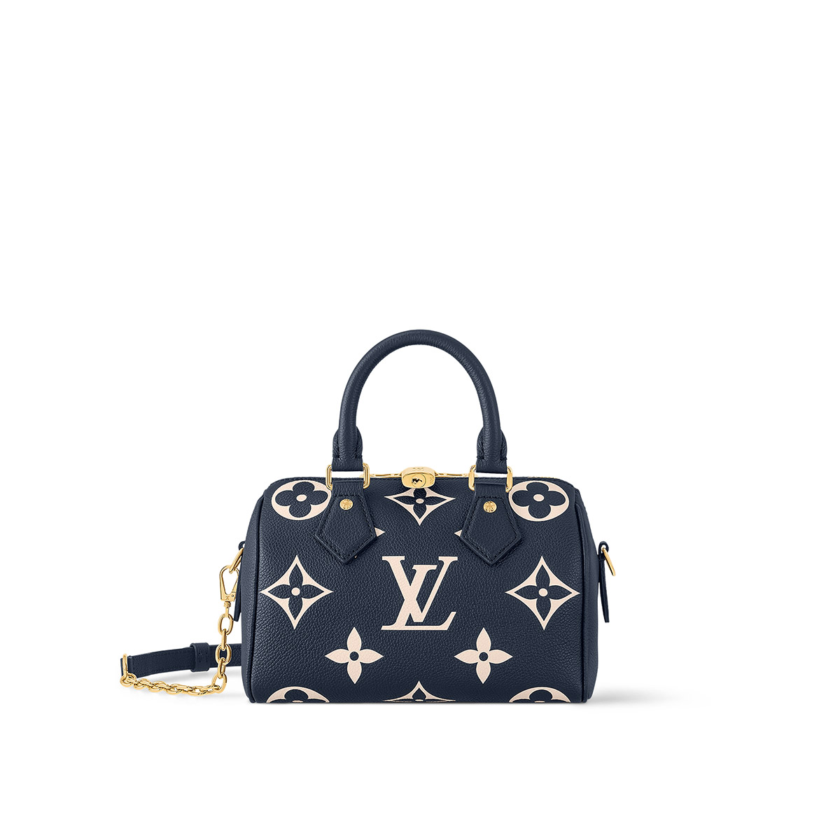 Louis Vuitton Speedy Bandoulière 20 Handle Shoulder Bag in Bicolor Monogram Leather - Navy Blue/Cream