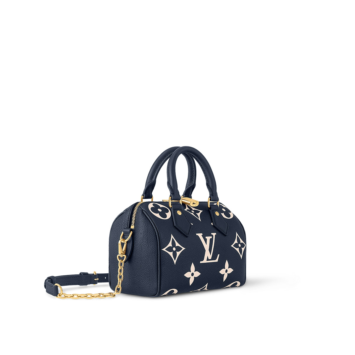 Louis Vuitton Speedy Bandoulière 20 Handle Shoulder Bag in Bicolor Monogram Leather - Navy Blue/Cream