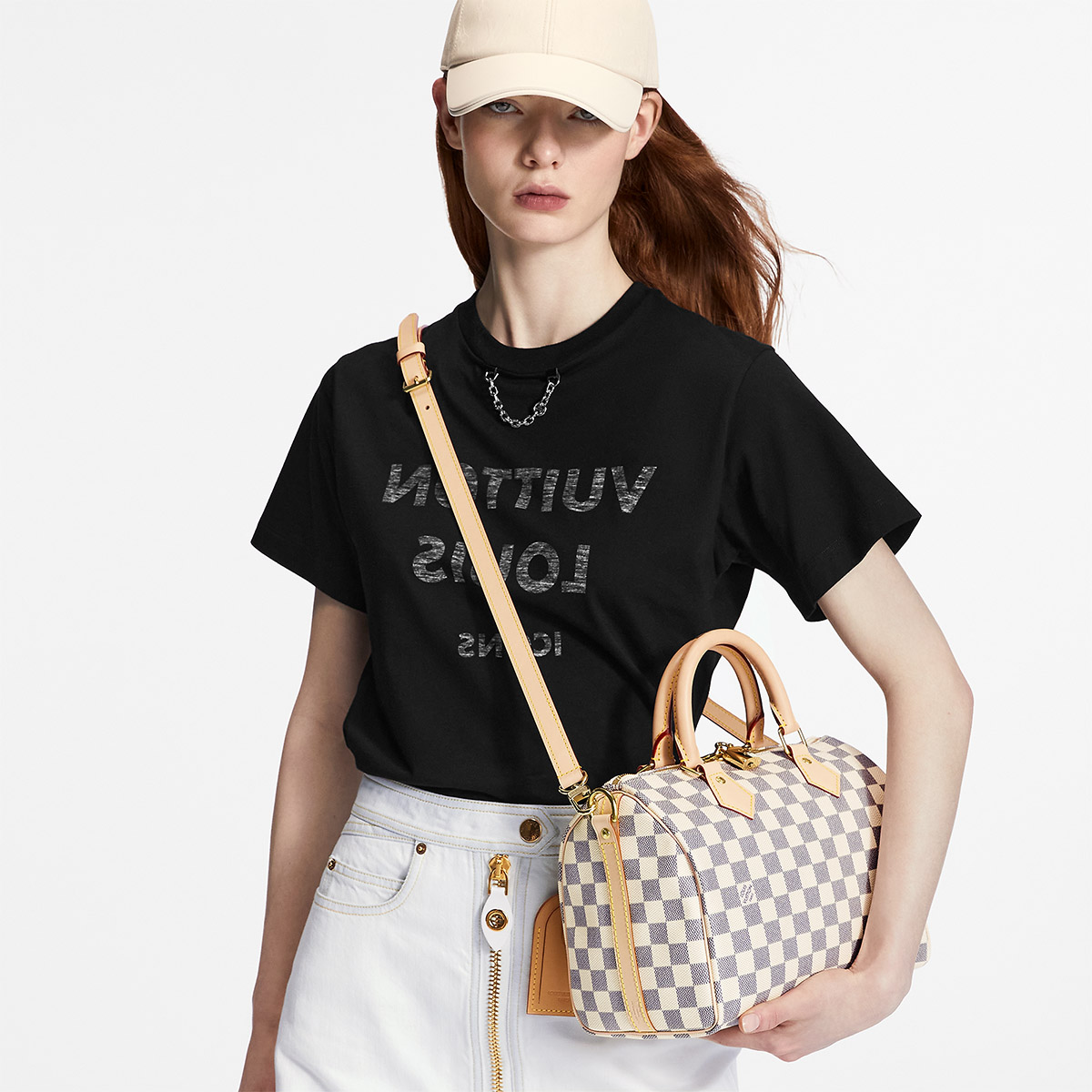 Louis Vuitton Speedy Bandoulière 25 Handle Shoulder Bag in Damier Azur Canvas