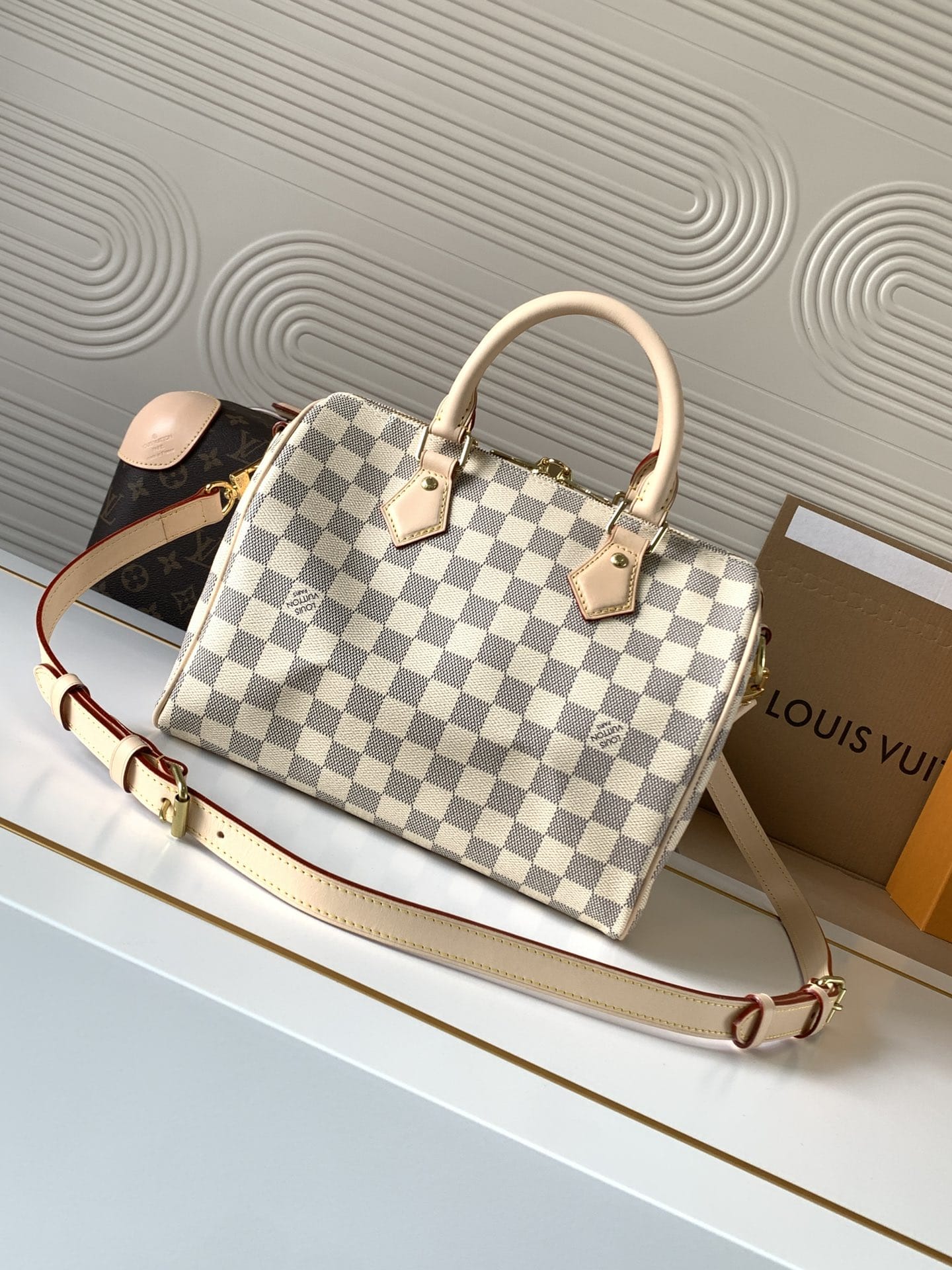 Louis Vuitton Speedy Bandoulière 25 Handle Shoulder Bag in Damier Azur Canvas