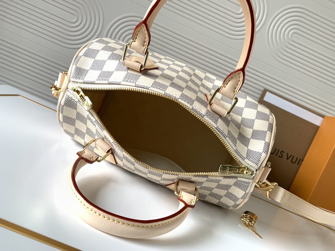 Louis Vuitton Speedy Bandoulière 25 Handle Shoulder Bag in Damier Azur Canvas