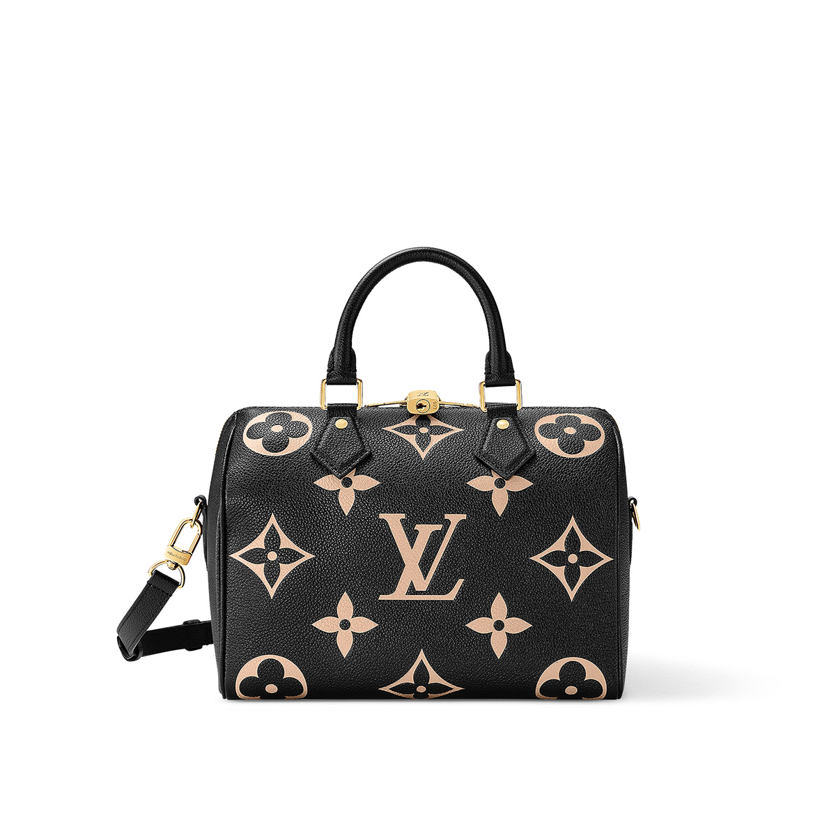 Louis Vuitton Speedy Bandoulière 25 Handle Shoulder Bag in Bicolor Monogram Leather - Black/Beige