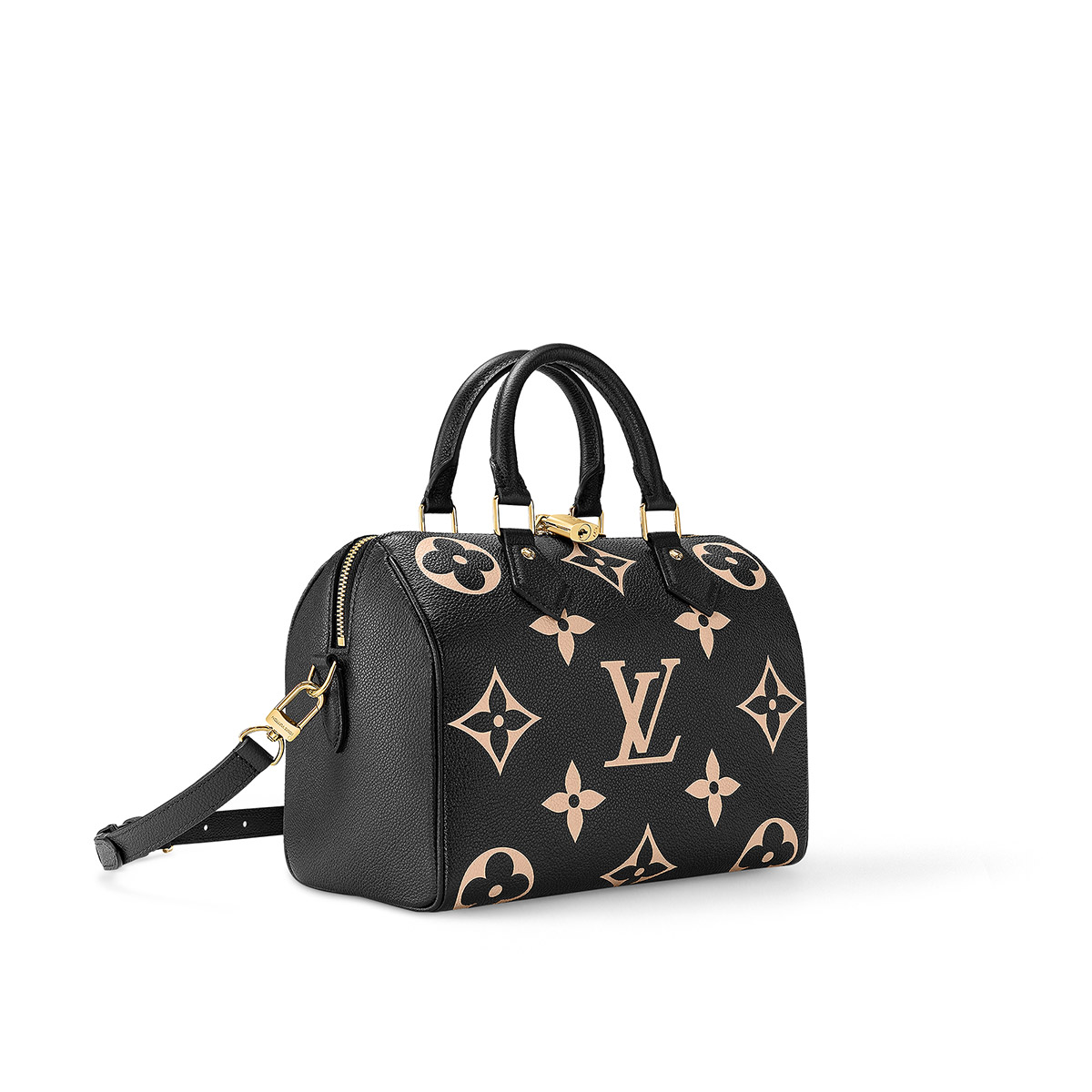 Louis Vuitton Speedy Bandoulière 25 Handle Shoulder Bag in Bicolor Monogram Leather - Black/Beige