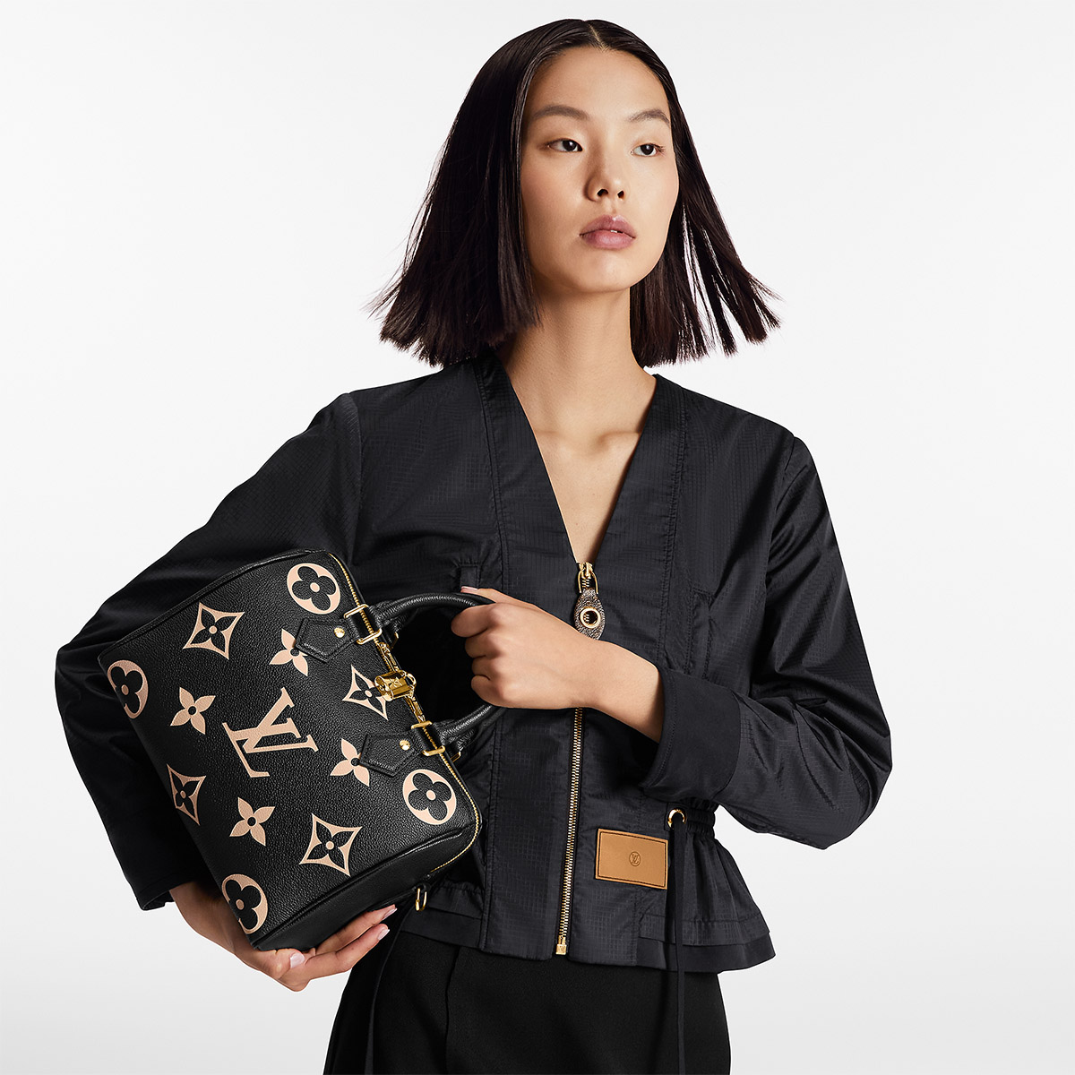 Louis Vuitton Speedy Bandoulière 25 Handle Shoulder Bag in Bicolor Monogram Leather - Black/Beige