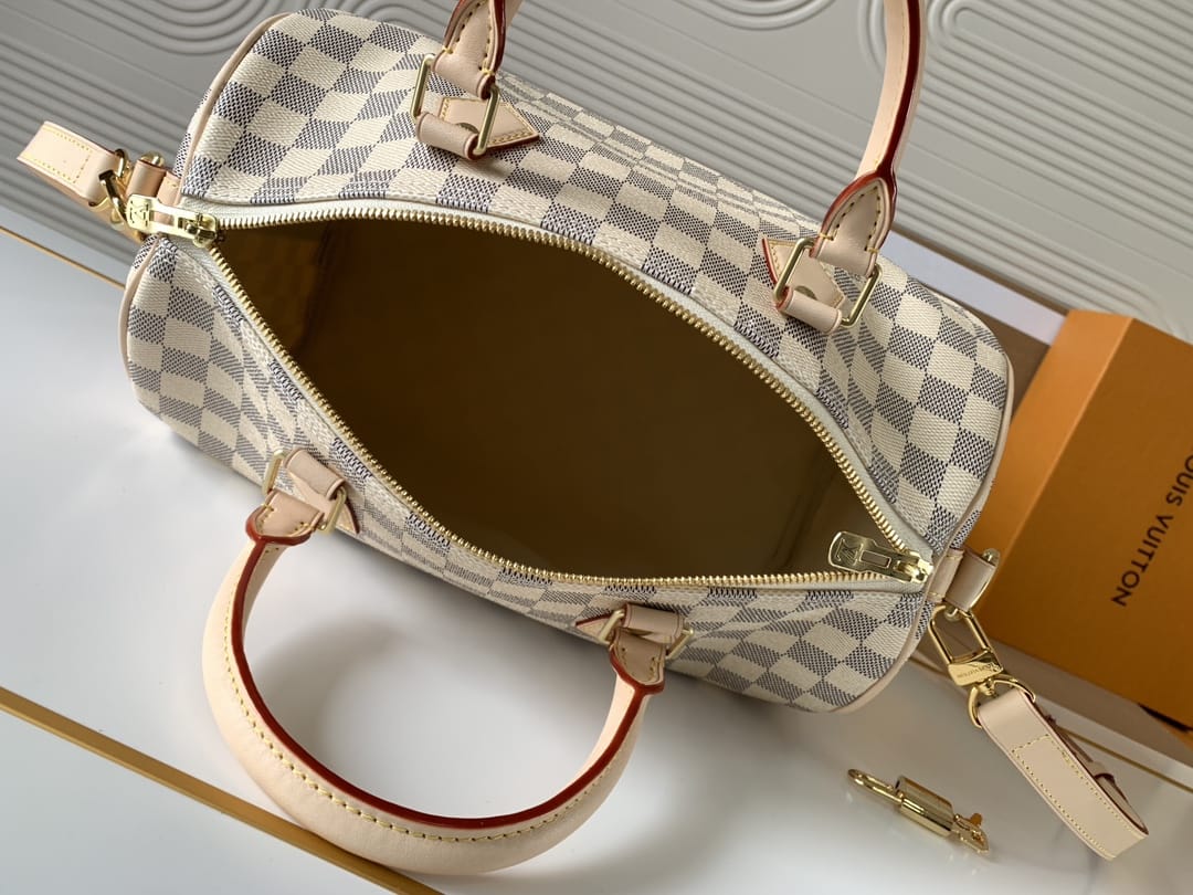 Louis Vuitton Speedy Bandoulière 30 Handle Shoulder Bag in Damier Azur Canvas