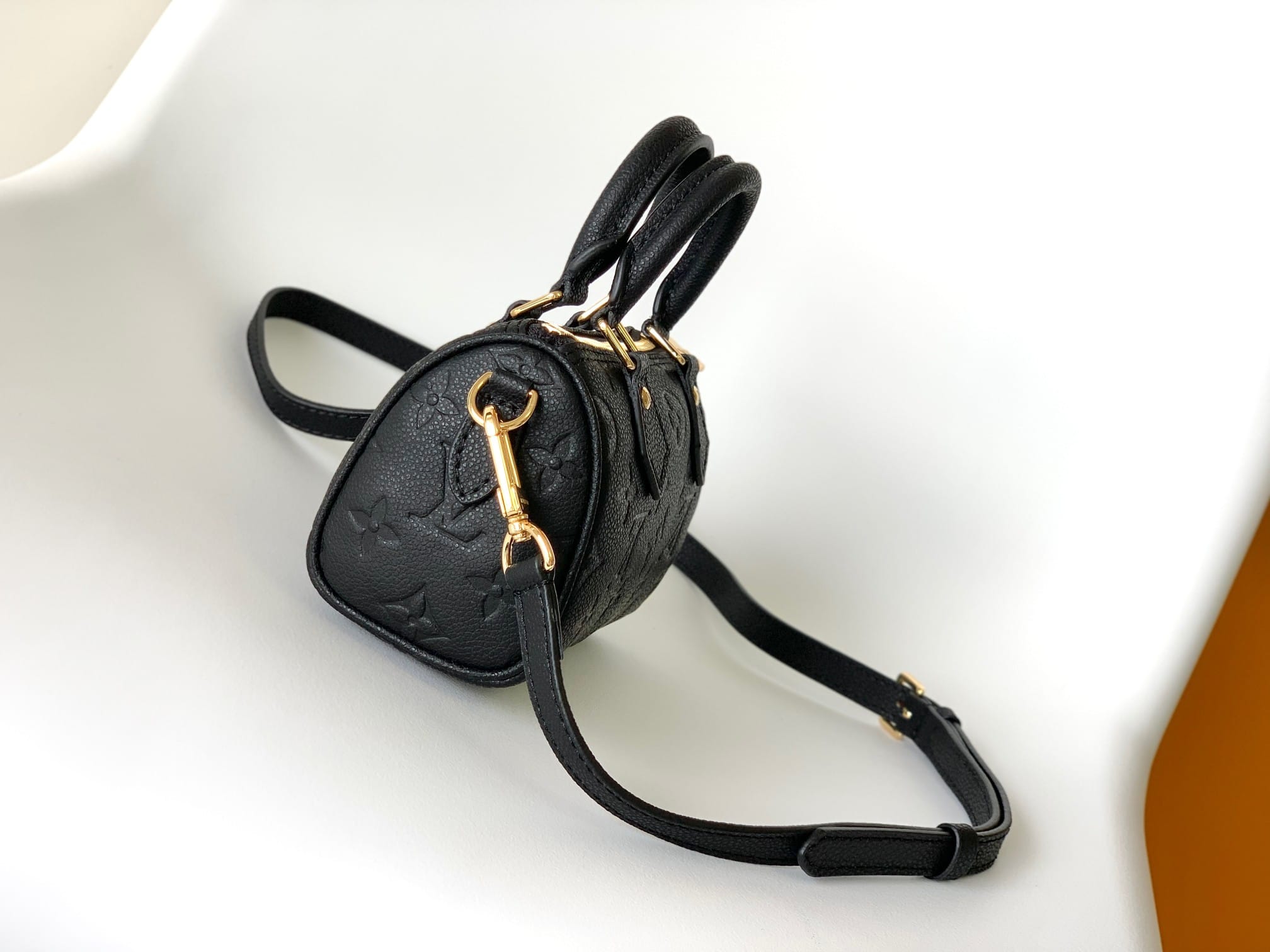 Louis Vuitton Nano Speedy Handle Shoulder Bag in Monogram Leather - Black