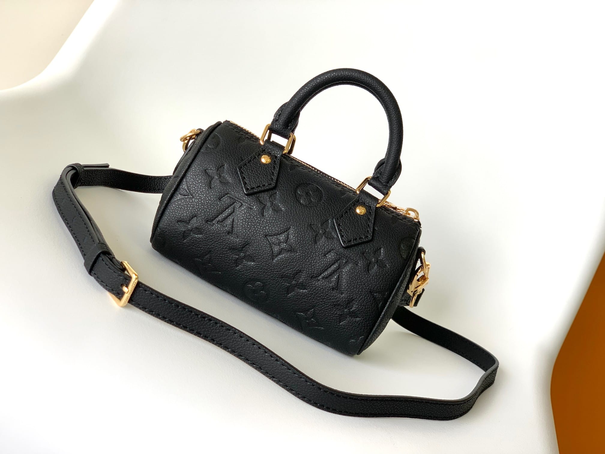 Louis Vuitton Nano Speedy Handle Shoulder Bag in Monogram Leather - Black