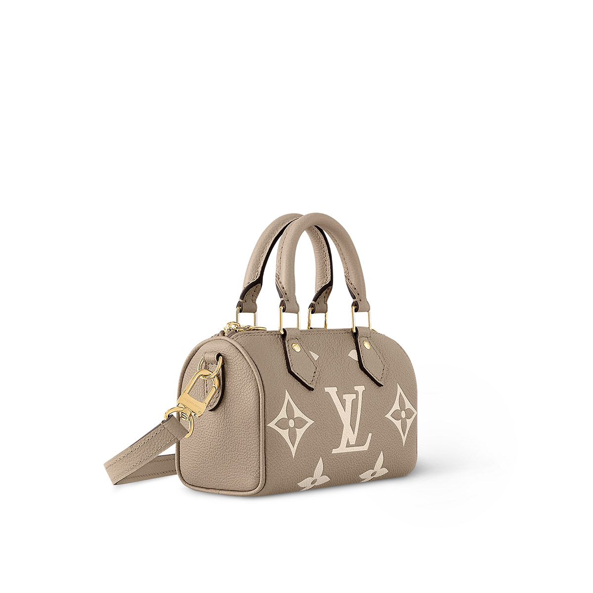 Louis Vuitton Nano Speedy Handle Shoulder Bag in Bicolor Monogram Leather - Gray/Cream