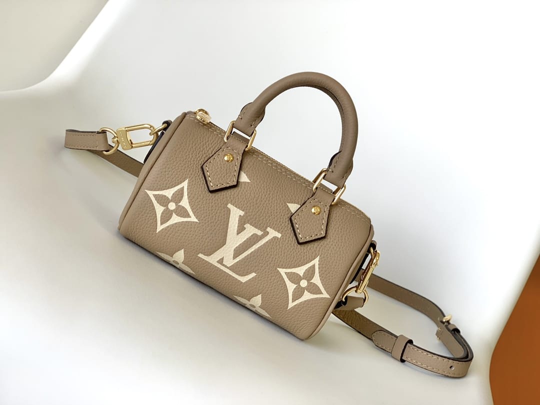 Louis Vuitton Nano Speedy Handle Shoulder Bag in Bicolor Monogram Leather - Gray/Cream