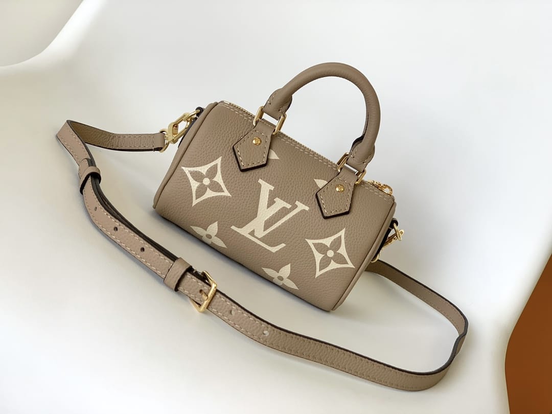 Louis Vuitton Nano Speedy Handle Shoulder Bag in Bicolor Monogram Leather - Gray/Cream