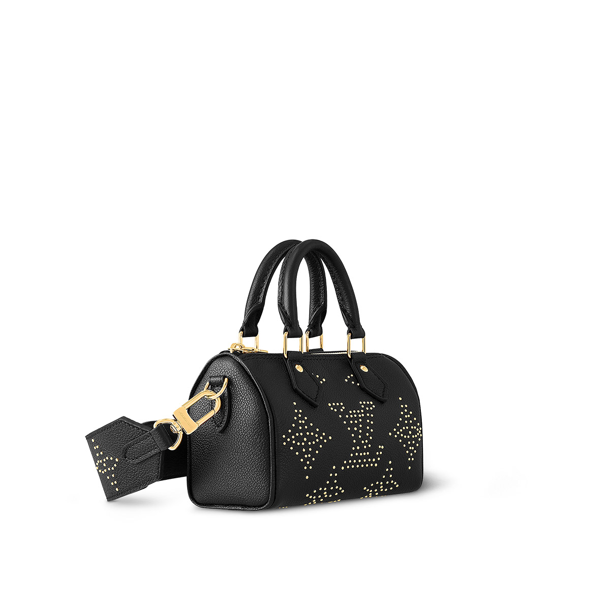 Louis Vuitton Nano Speedy Handle Shoulder Bag in Monogram Leather - Black