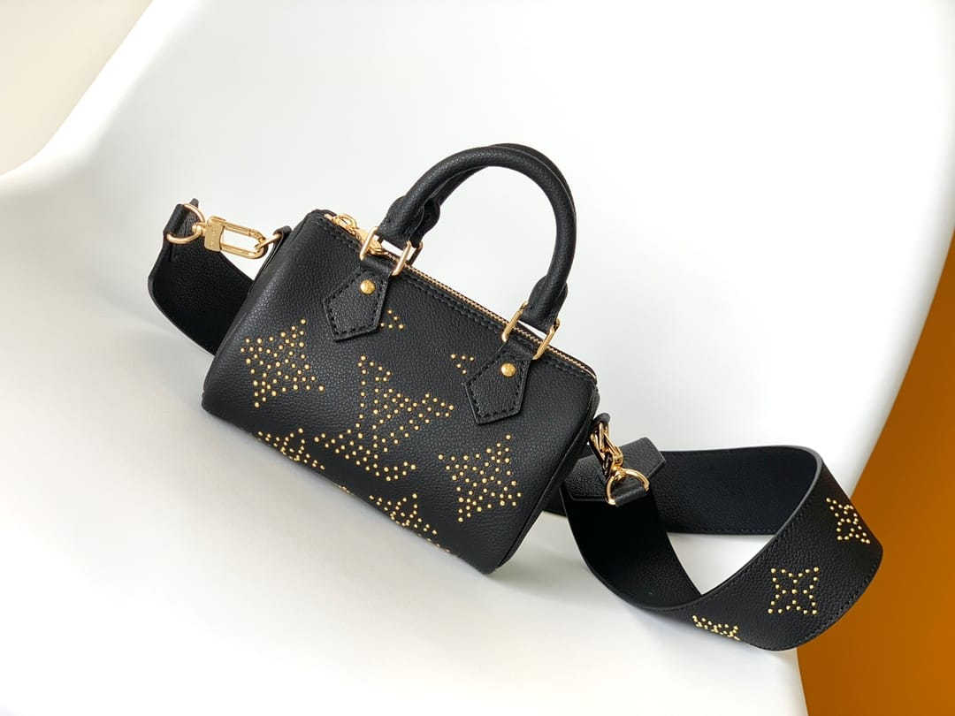 Louis Vuitton Nano Speedy Handle Shoulder Bag in Monogram Leather - Black