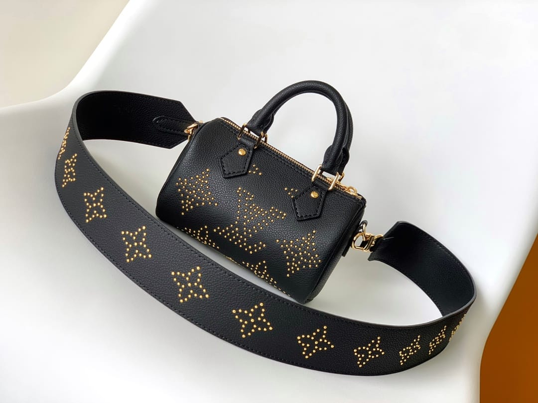 Louis Vuitton Nano Speedy Handle Shoulder Bag in Monogram Leather - Black