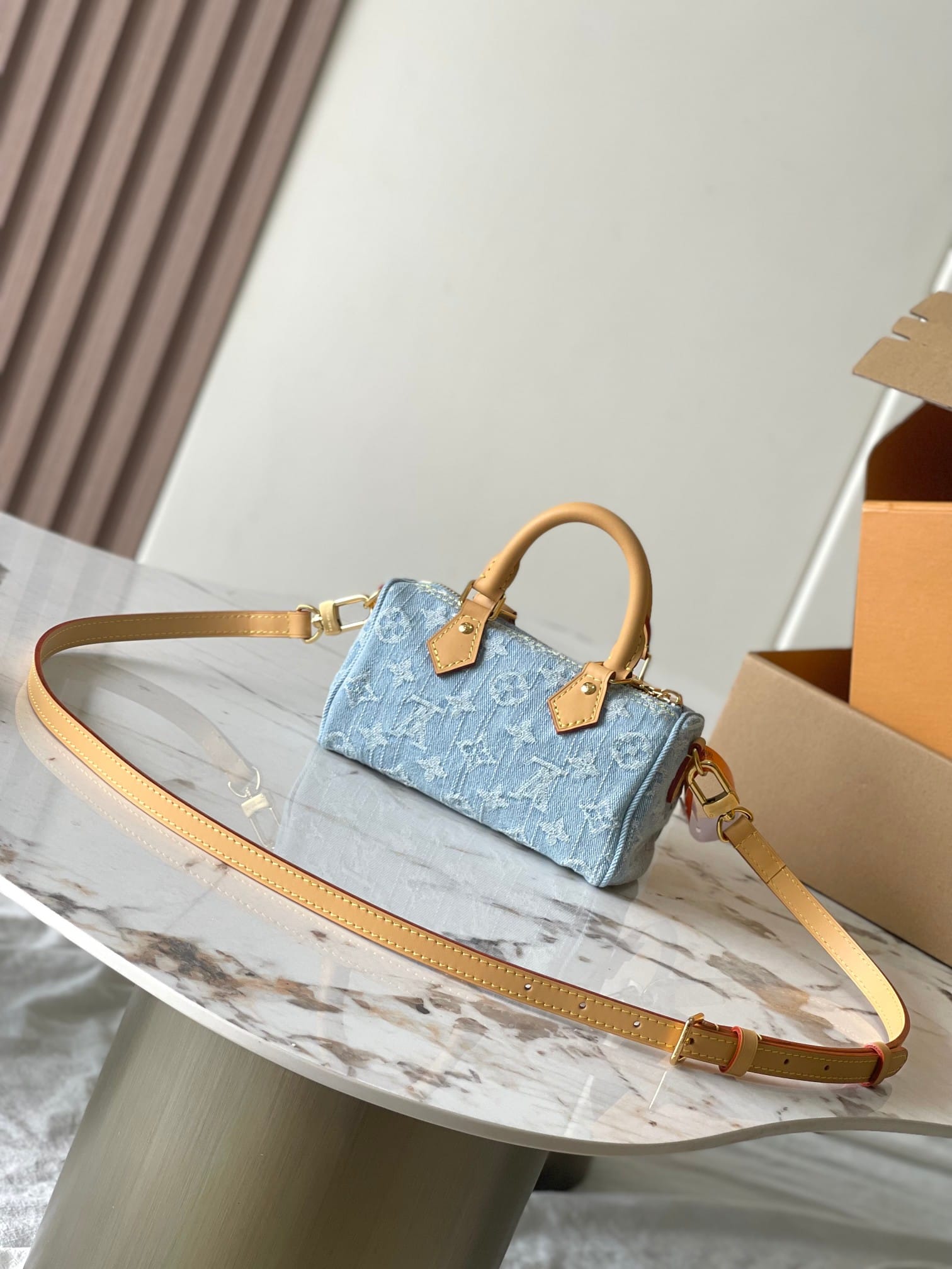 Louis Vuitton Nano Speedy Handle Shoulder Bag in Monogram Denim - Sky Blue