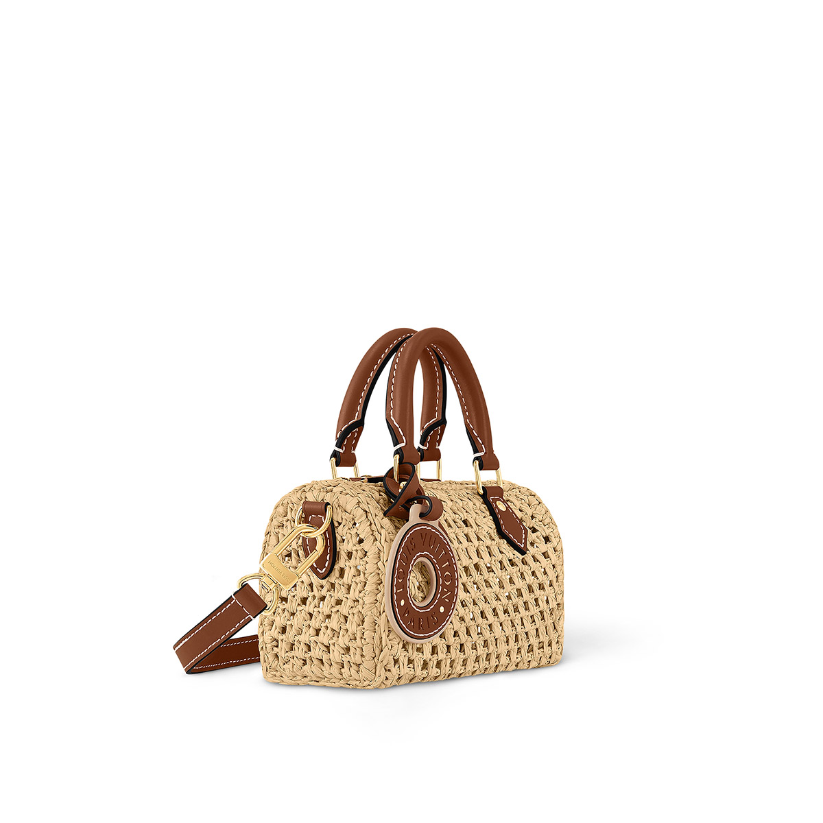 Louis Vuitton Nano Speedy Handle Shoulder Bag in Raffia - Tan