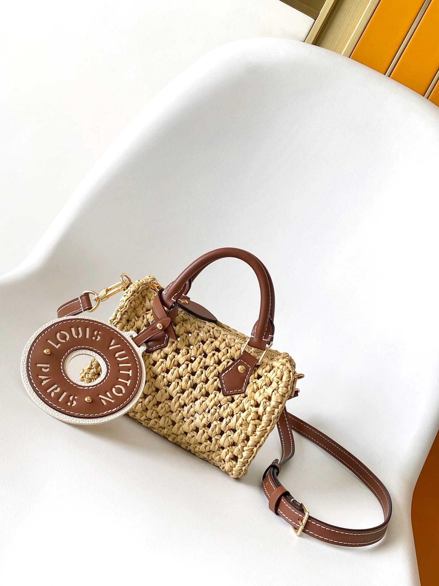 Louis Vuitton Nano Speedy Handle Shoulder Bag in Raffia - Tan